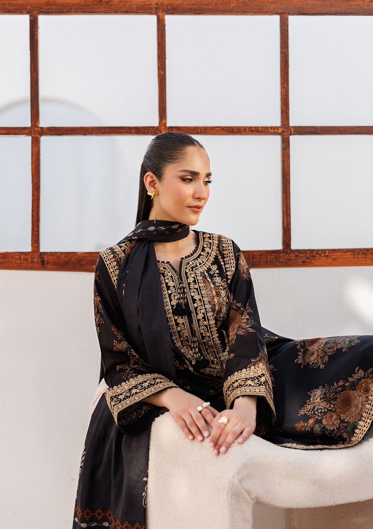 PRINTED EMB LAWN BT006810-BLK