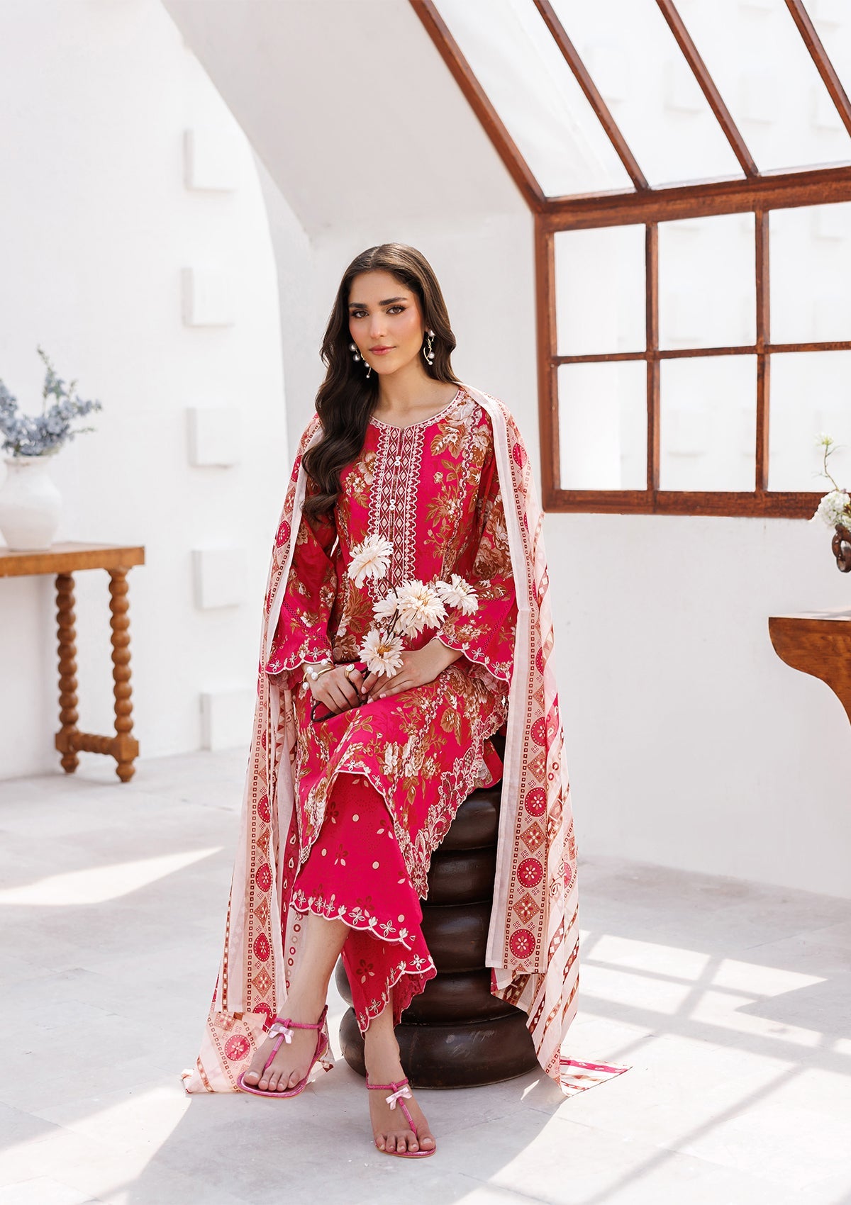 PRINTED EMB LAWN BT006810-PNK