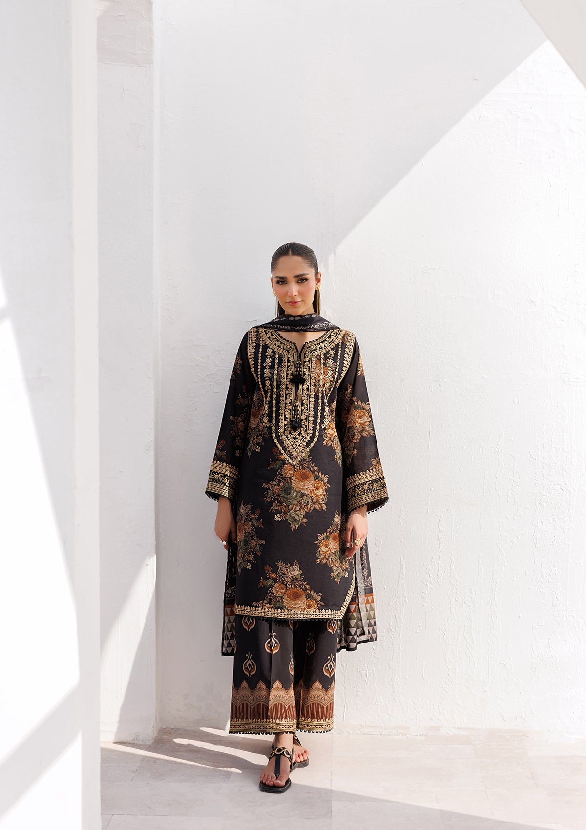 PRINTED EMB LAWN BT006810-BLK