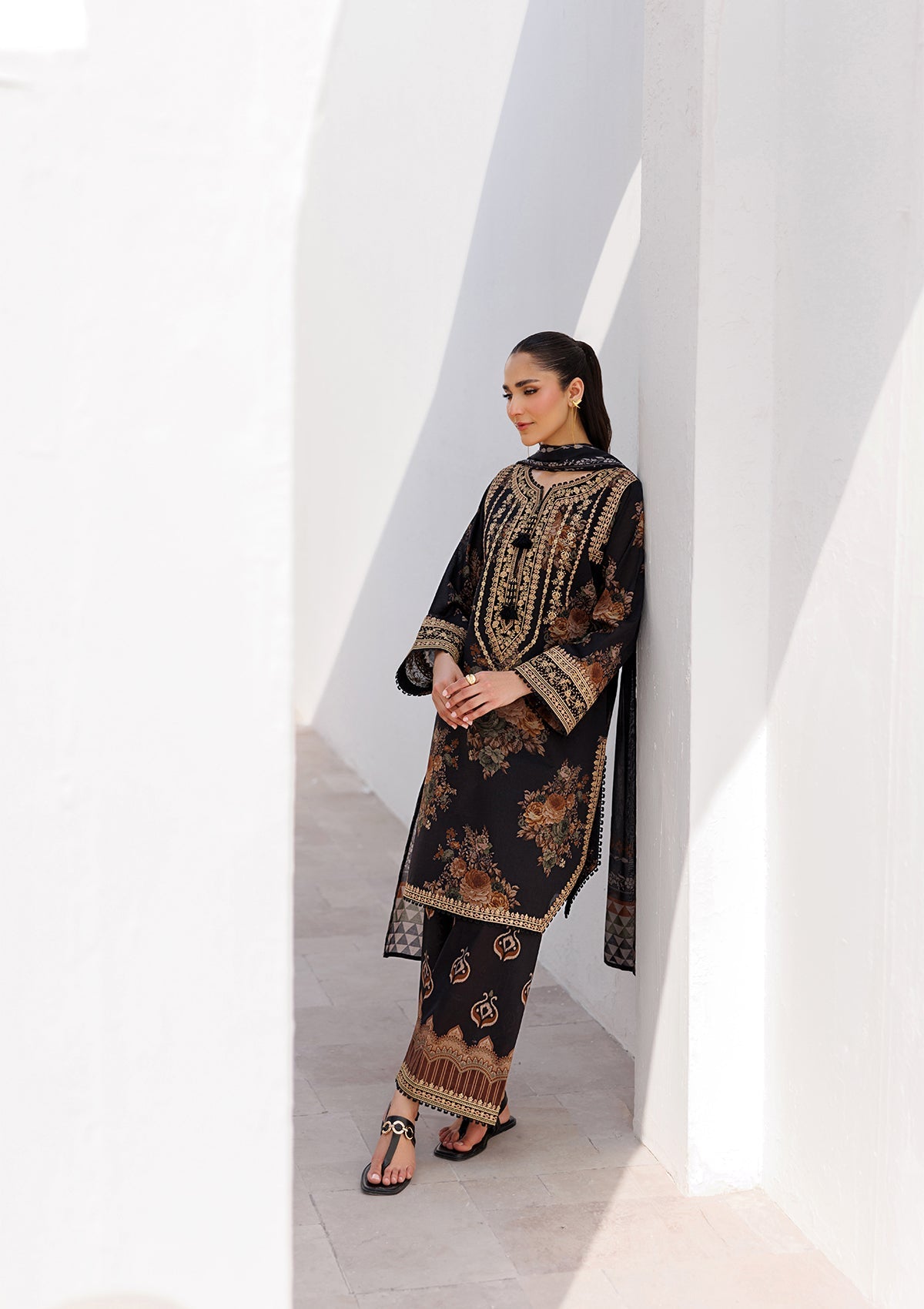 PRINTED EMB LAWN BT006810-BLK