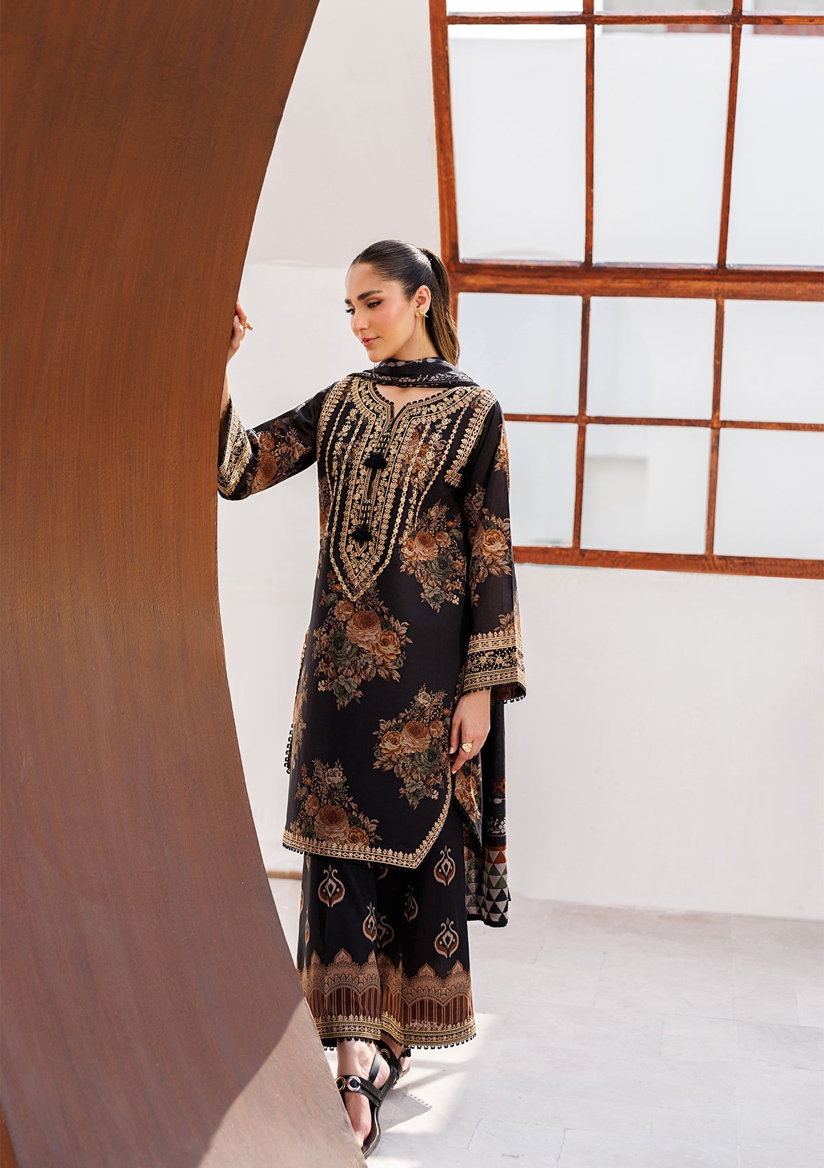 PRINTED EMB LAWN BT006810-BLK