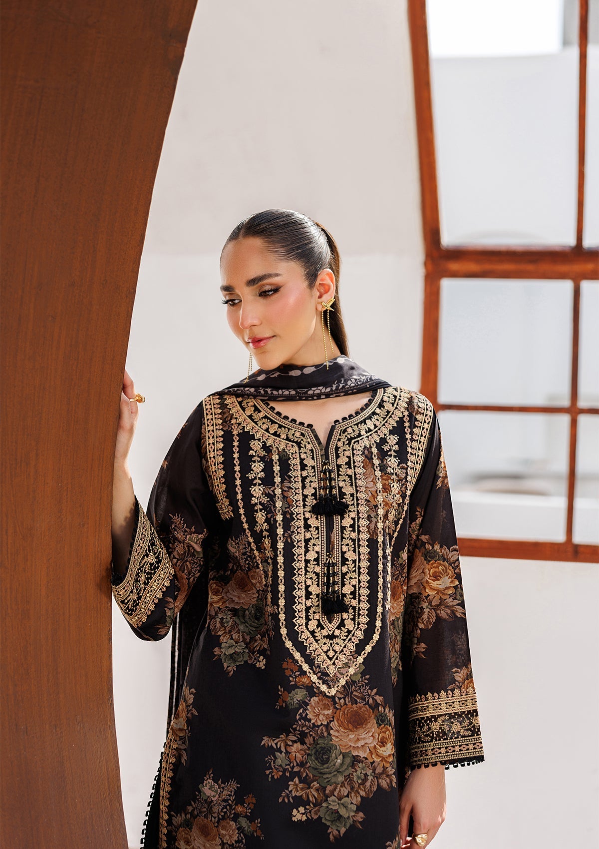 PRINTED EMB LAWN BT006810-BLK