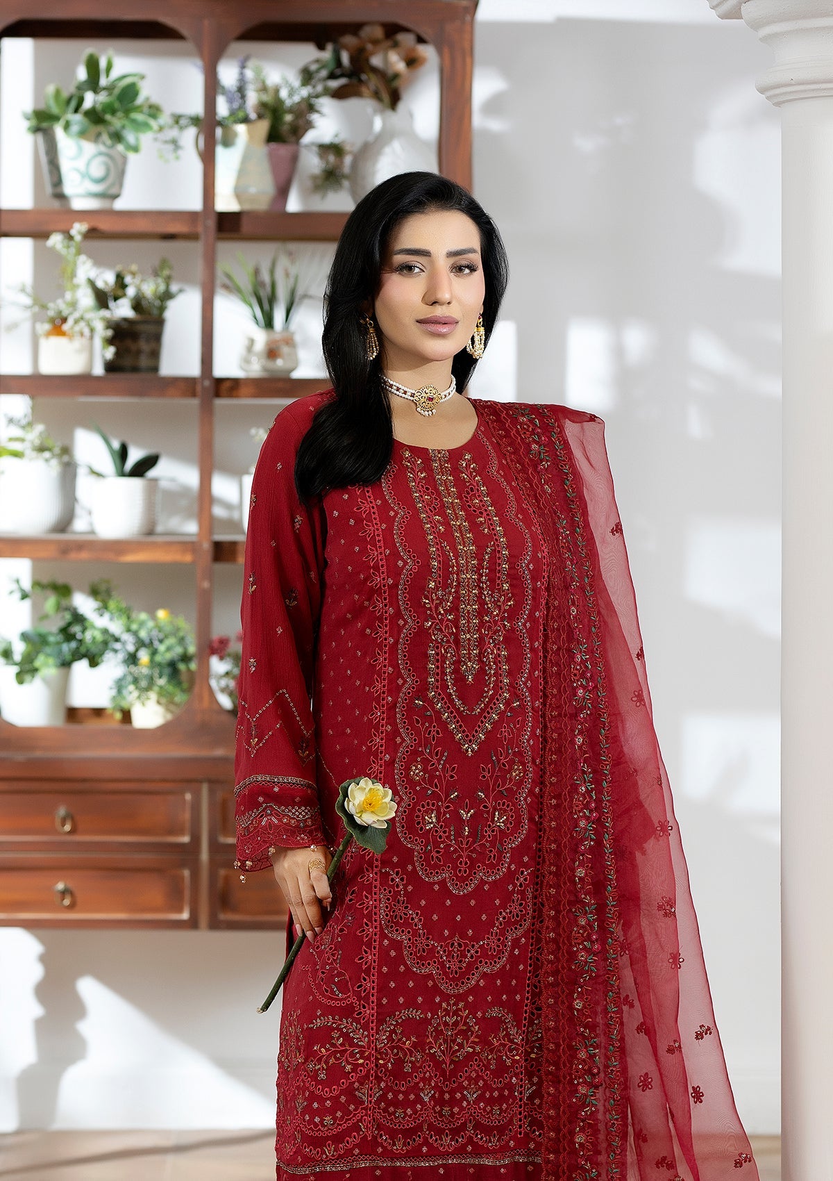 Embroidered Chiffon BT006603-RED