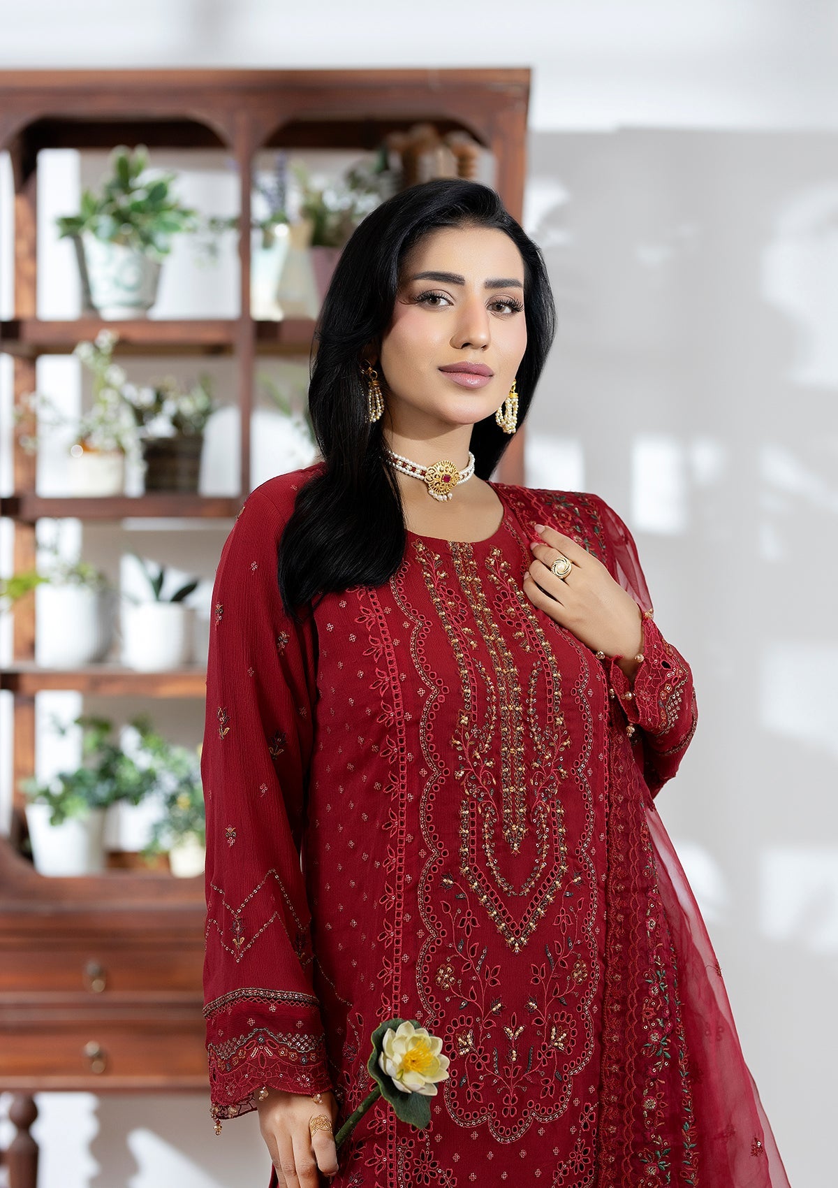 Embroidered Chiffon BT006603-RED