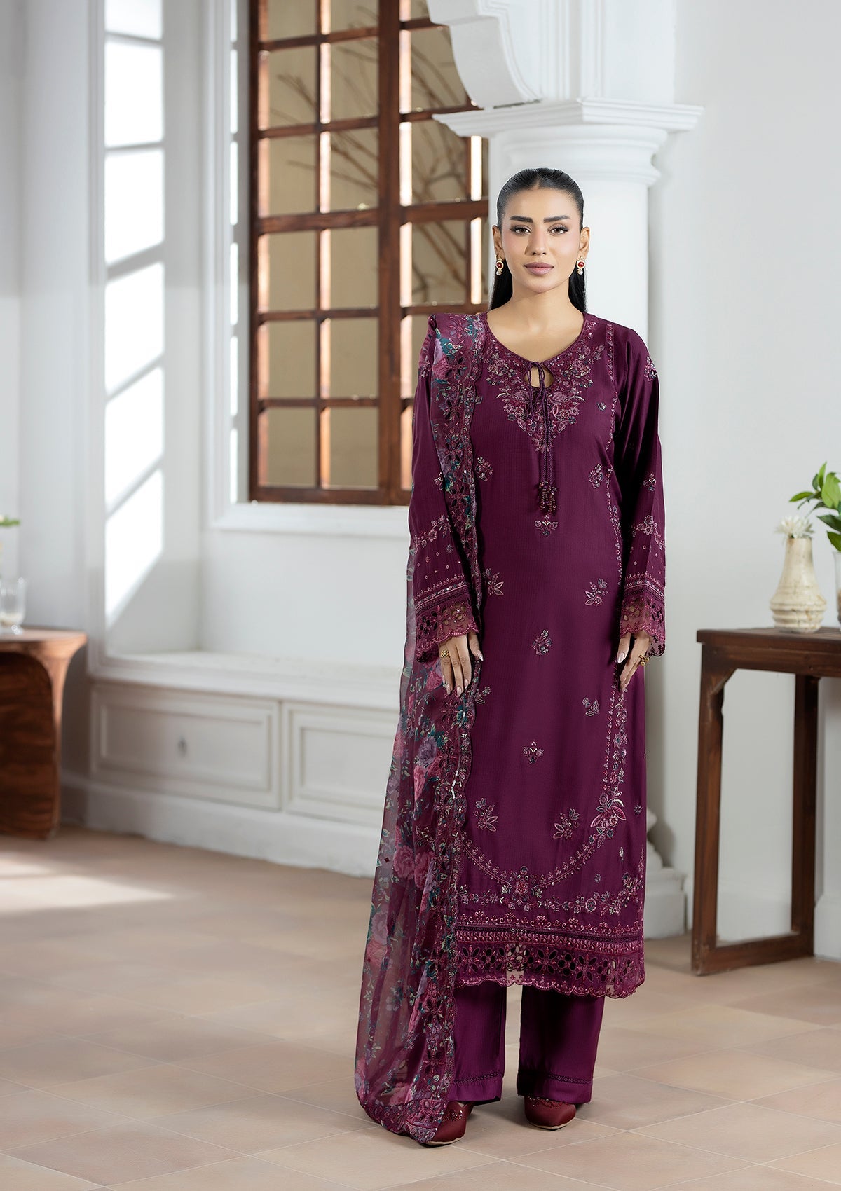 Embroidered Chiffon BT006604-MRN
