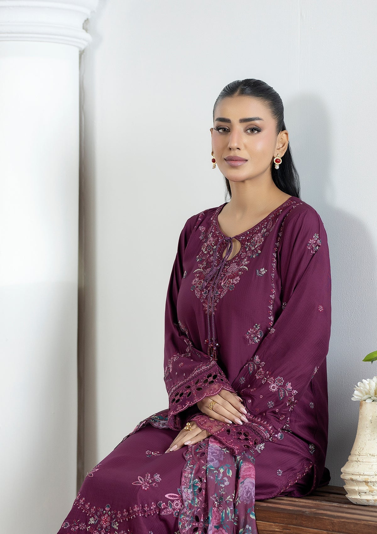 Embroidered Chiffon BT006604-MRN