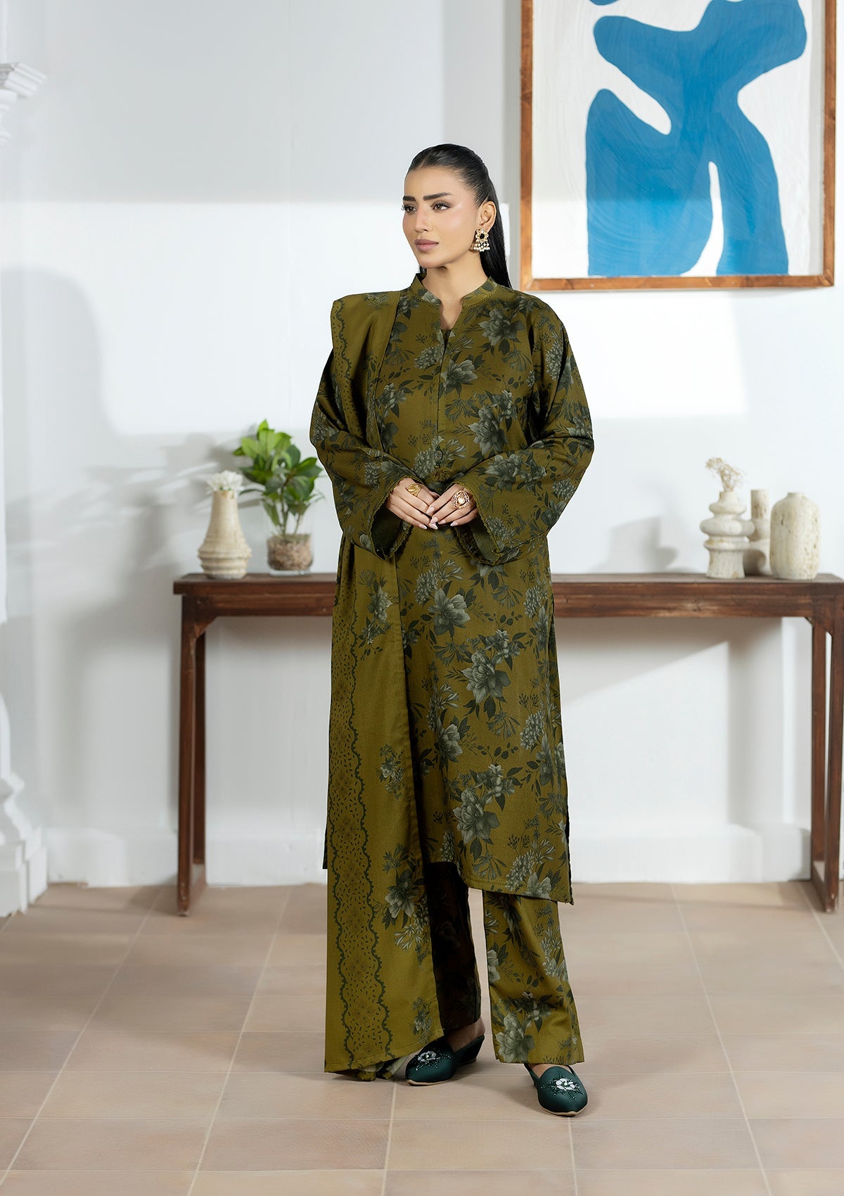 Embroidered Dhanak BT6605-OLV