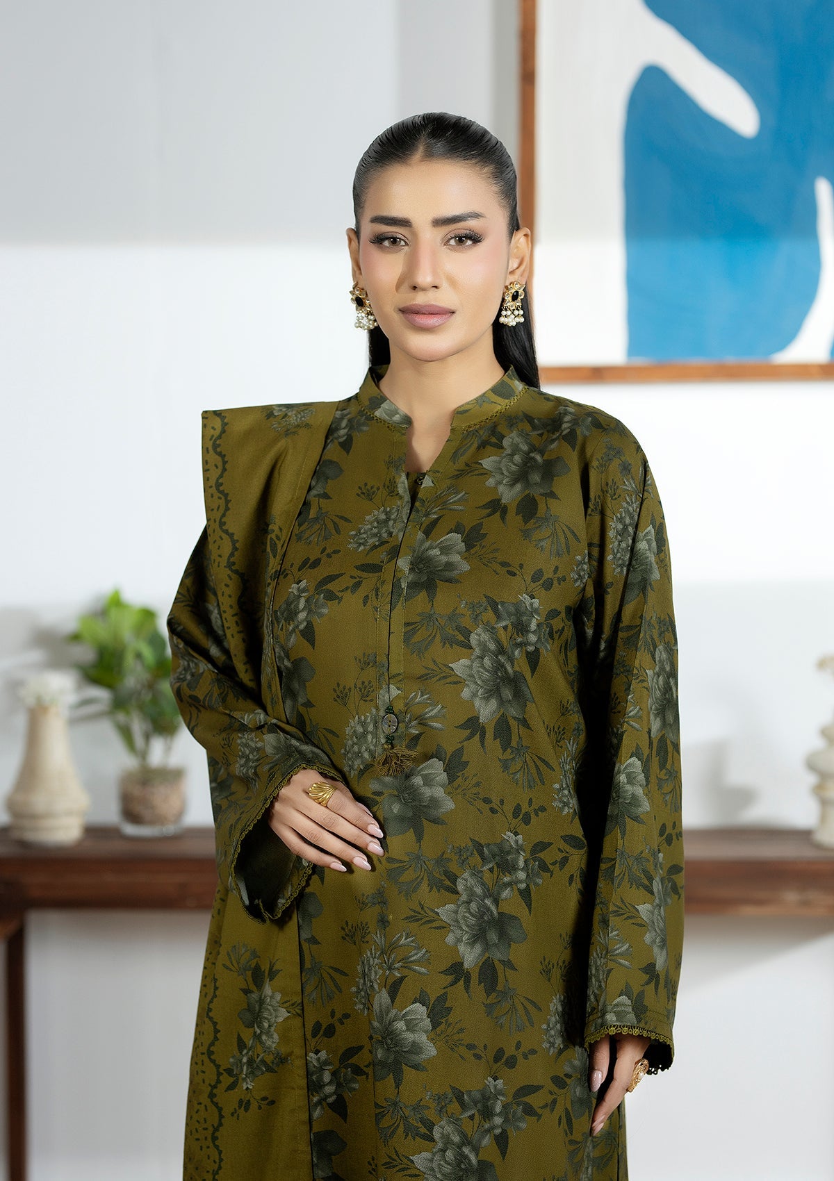 Embroidered Dhanak BT6605-OLV