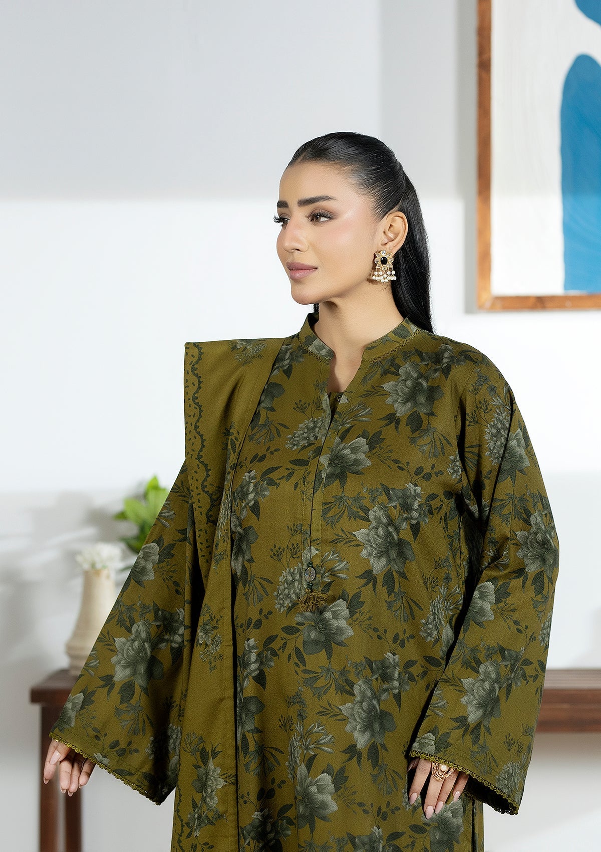 Embroidered Dhanak BT6605-OLV