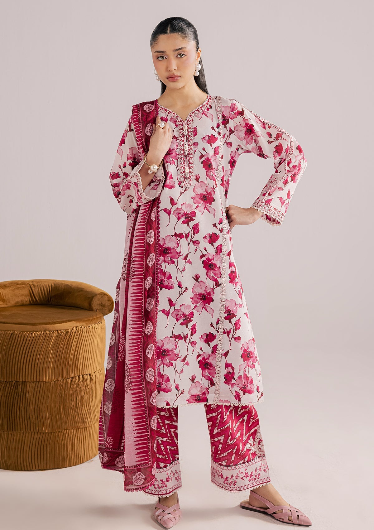 PRINTED EMBROIDERED LAWN BT006859-PNK