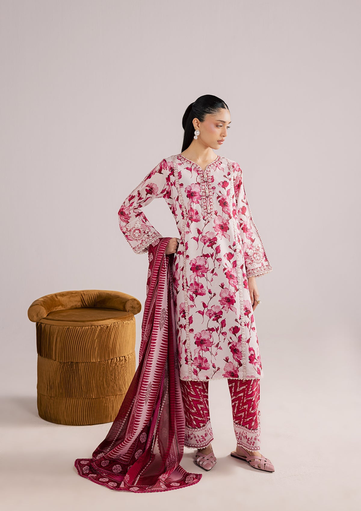 PRINTED EMBROIDERED LAWN BT006859-PNK