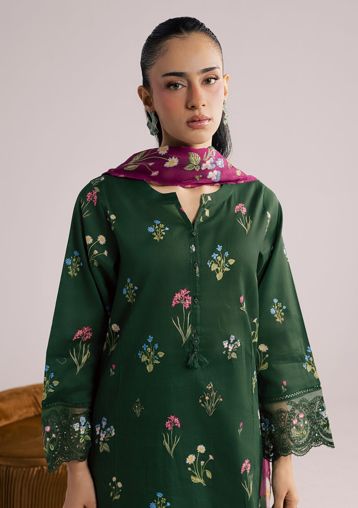PRINTED EMBROIDERED LAWN BT006852-GRN