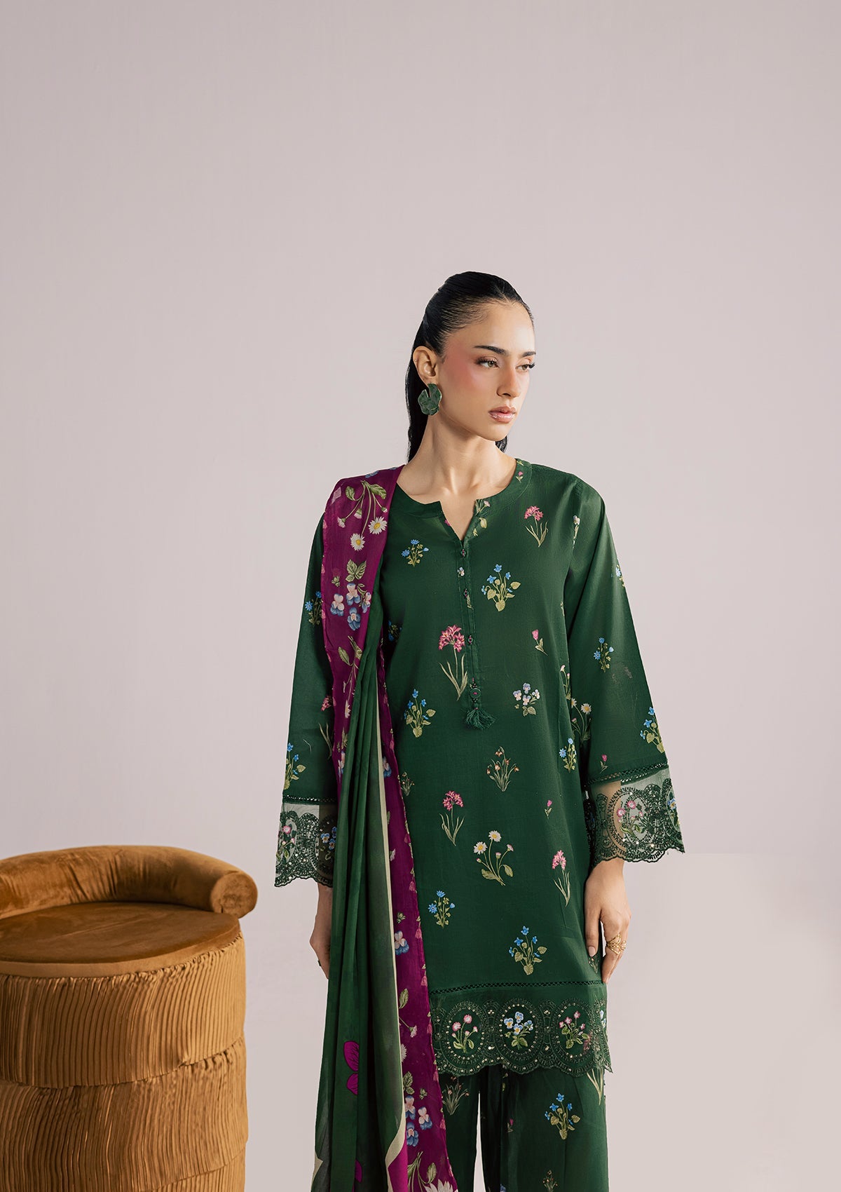 PRINTED EMBROIDERED LAWN BT006852-GRN