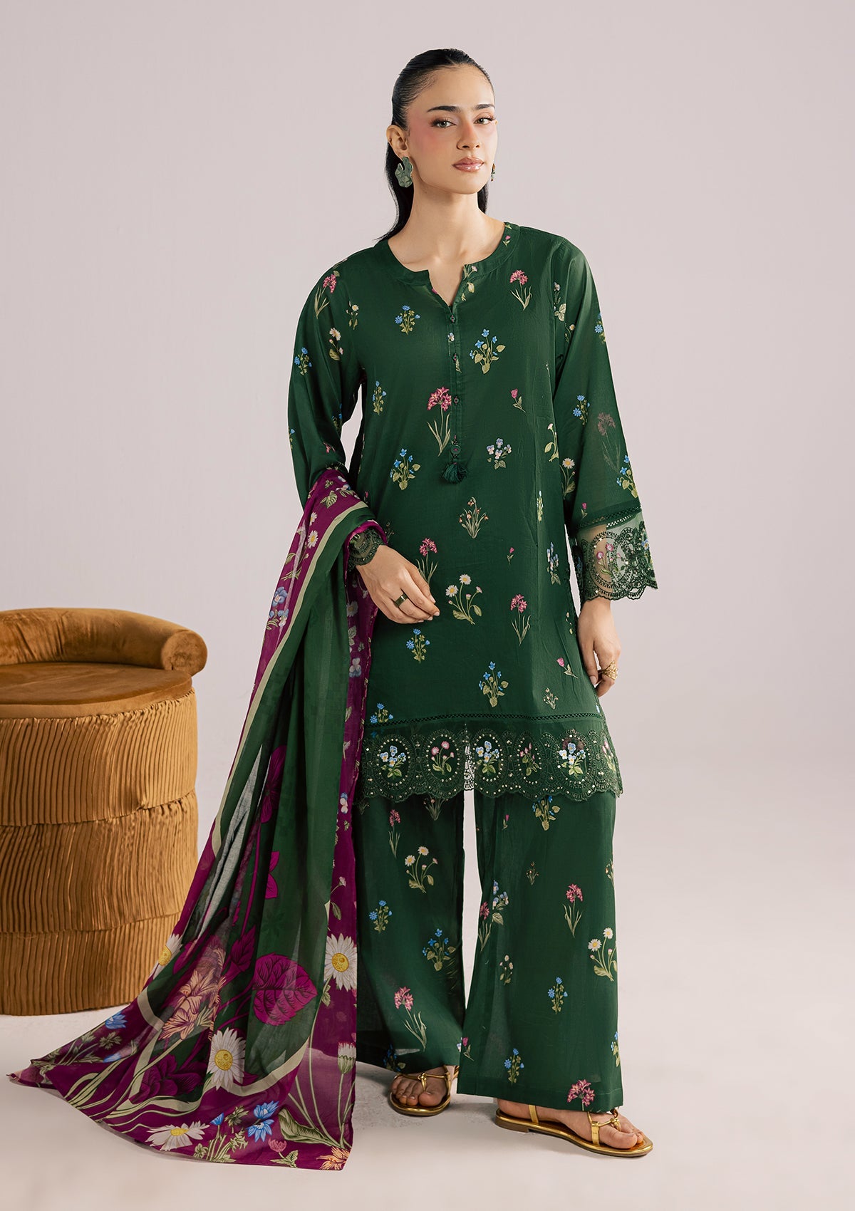PRINTED EMBROIDERED LAWN BT006852-GRN