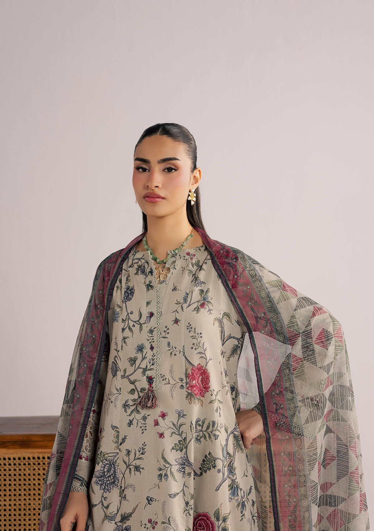 PRINTED EMBROIDERED LAWN BT006853-GRY