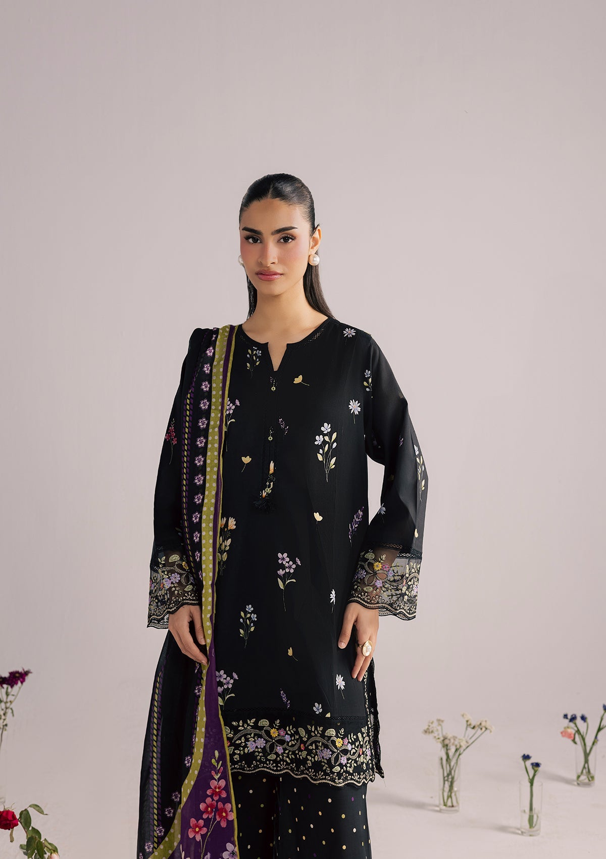 PRINTED EMBROIDERED LAWN BT006852-BLK