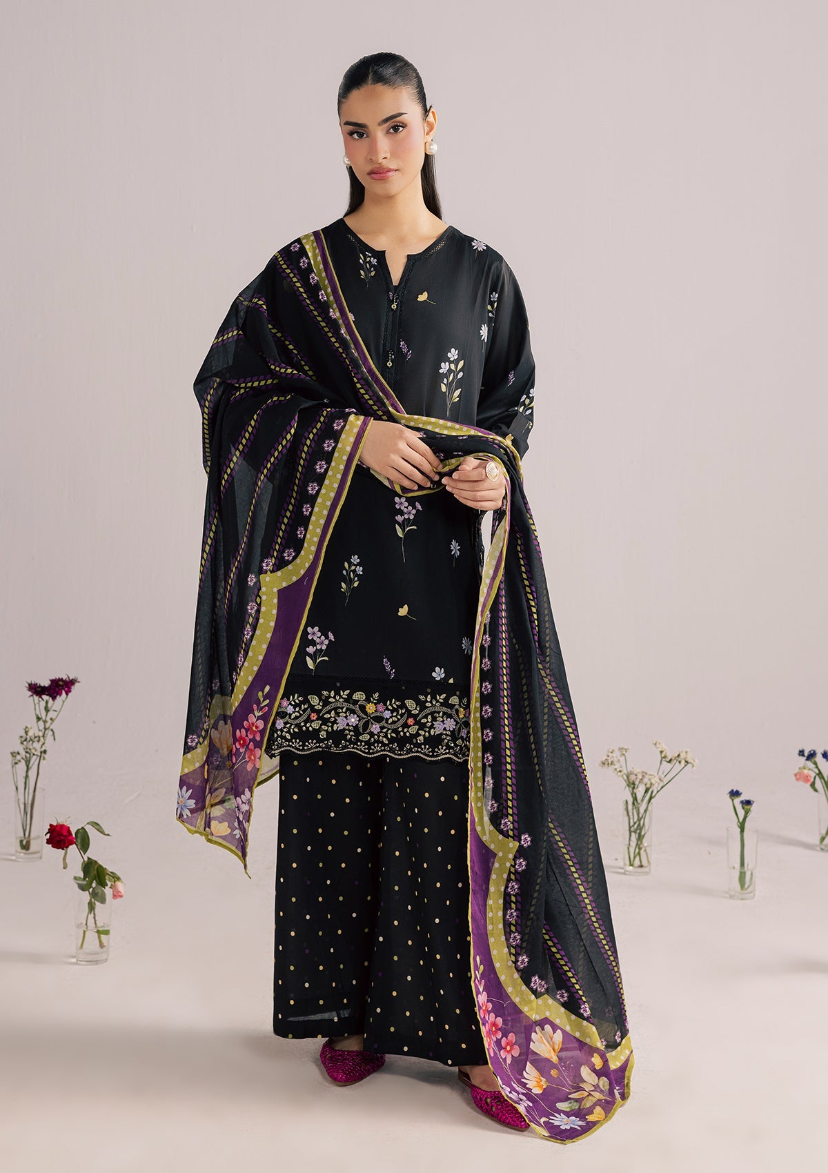 PRINTED EMBROIDERED LAWN BT006852-BLK