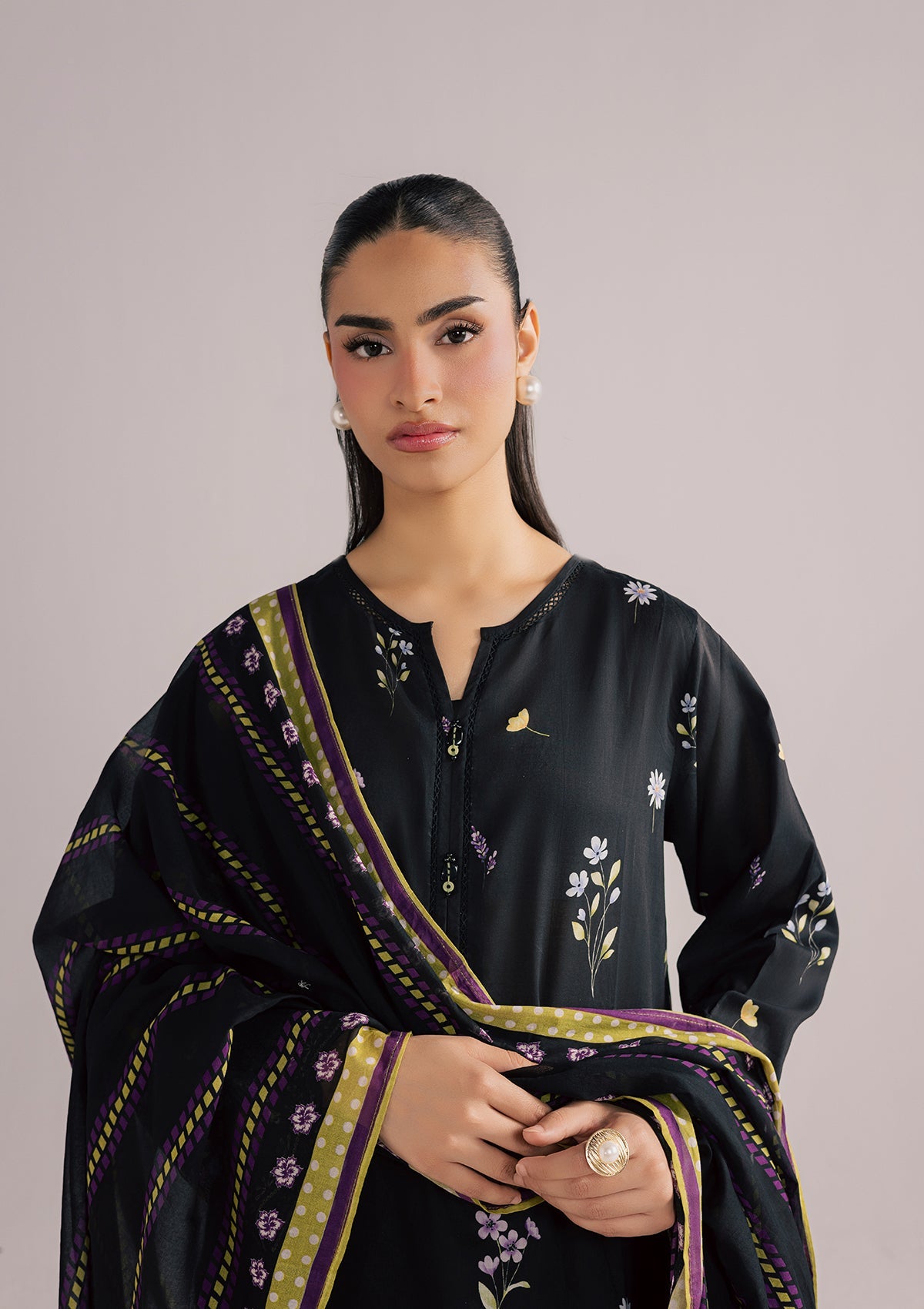 PRINTED EMBROIDERED LAWN BT006852-BLK
