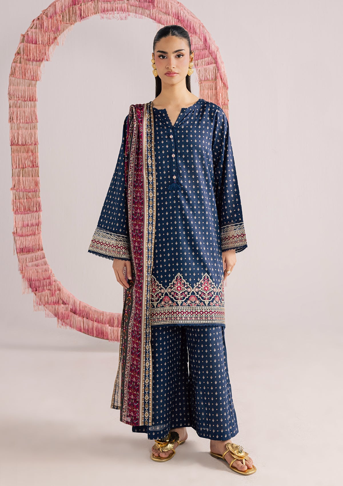 PRINTED EMBROIDERED LAWN BT006852-BLU