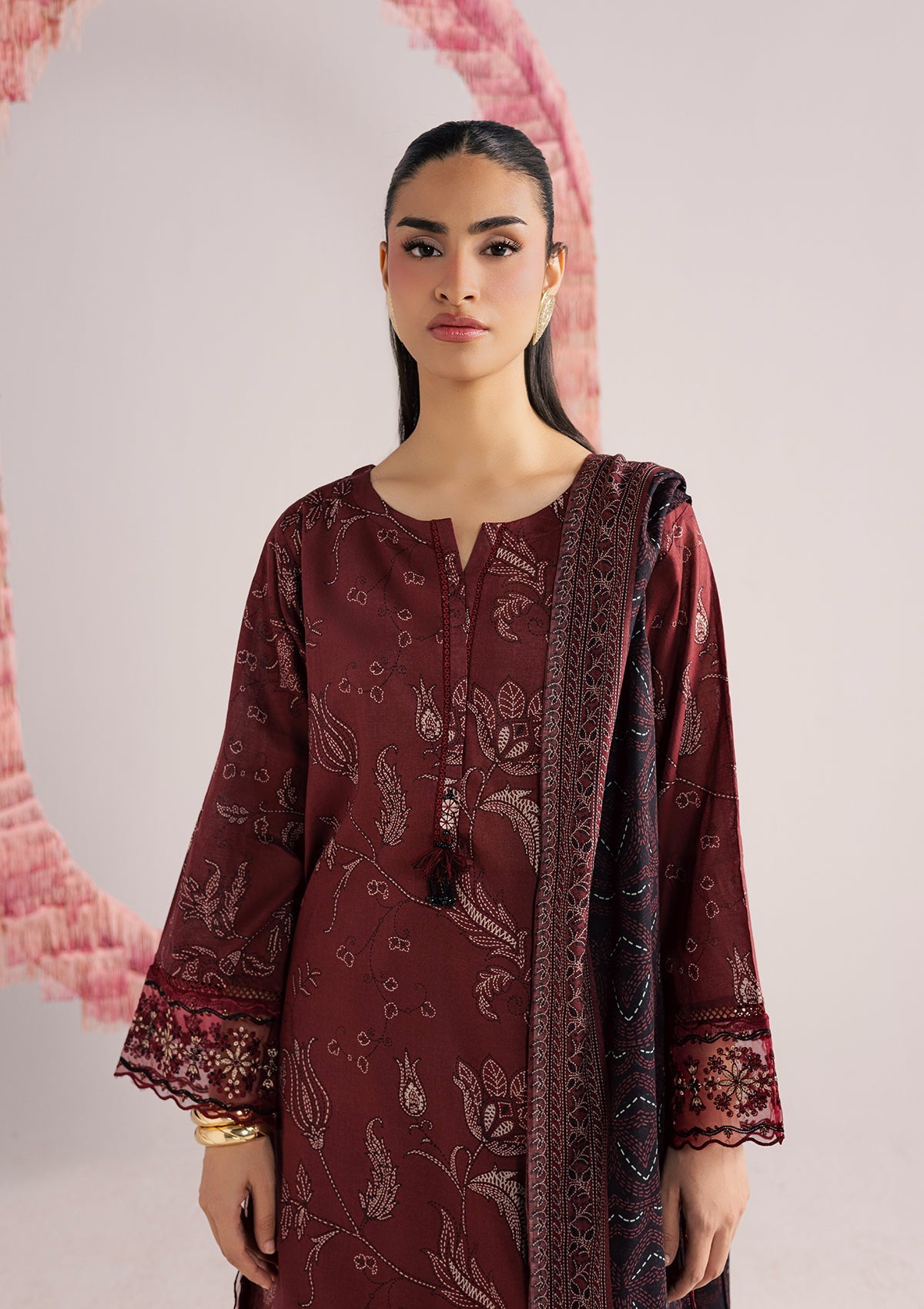 PRINTED EMBROIDERED LAWN BT006852-MRN