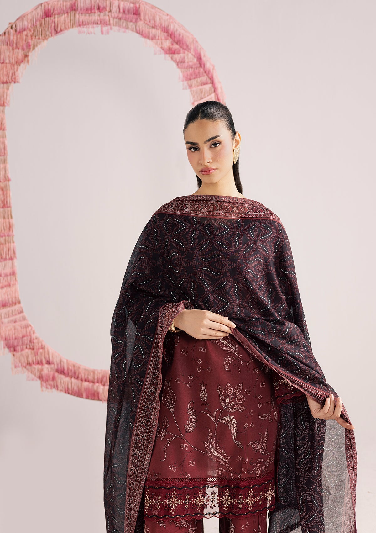 PRINTED EMBROIDERED LAWN BT006852-MRN