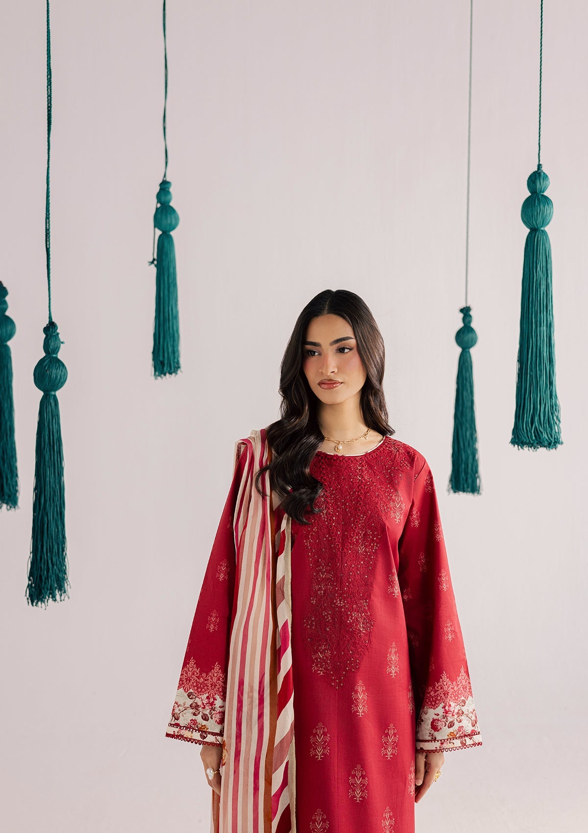 PRINTED EMBROIDERED LAWN BT006860-RED