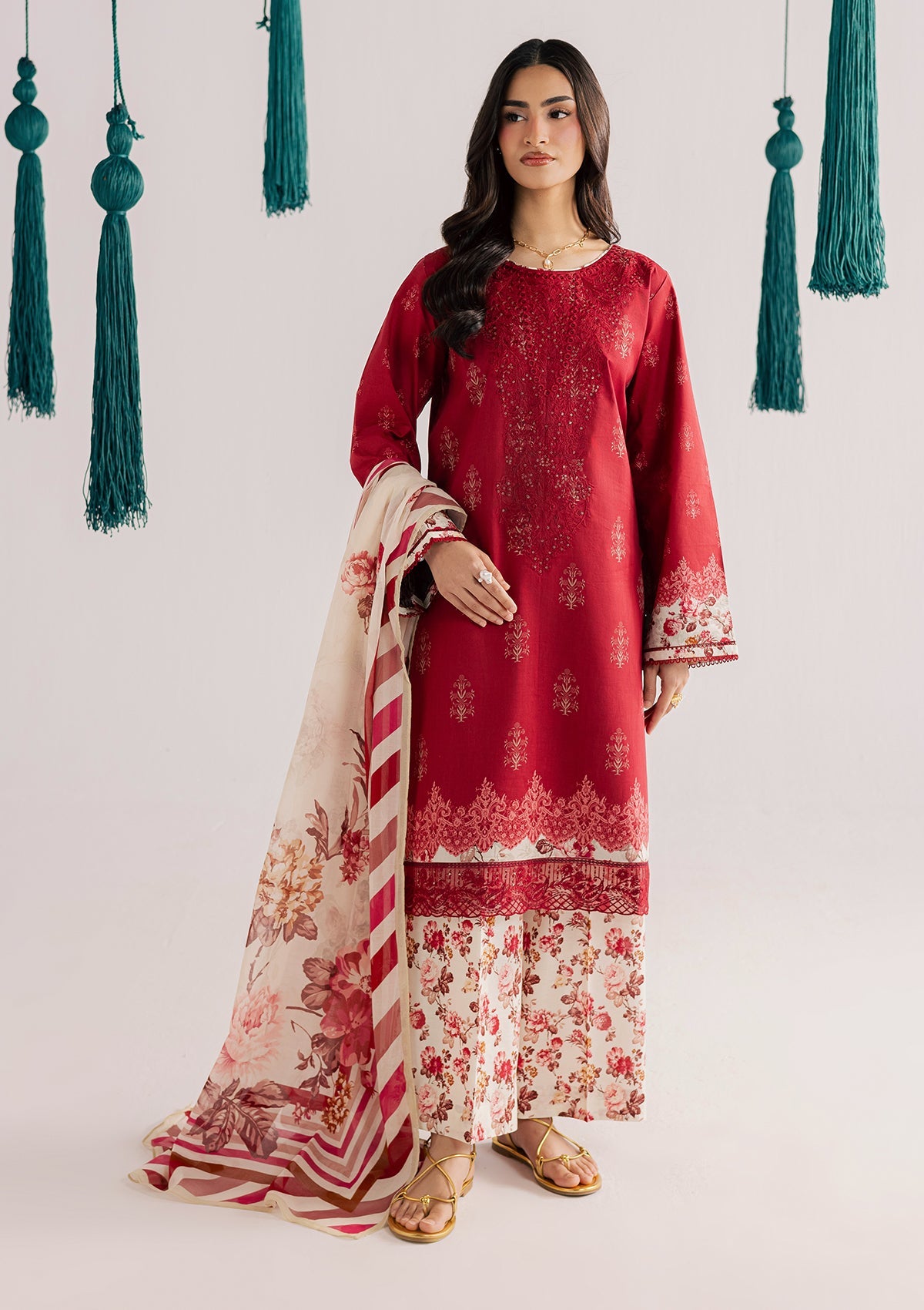 PRINTED EMBROIDERED LAWN BT006860-RED