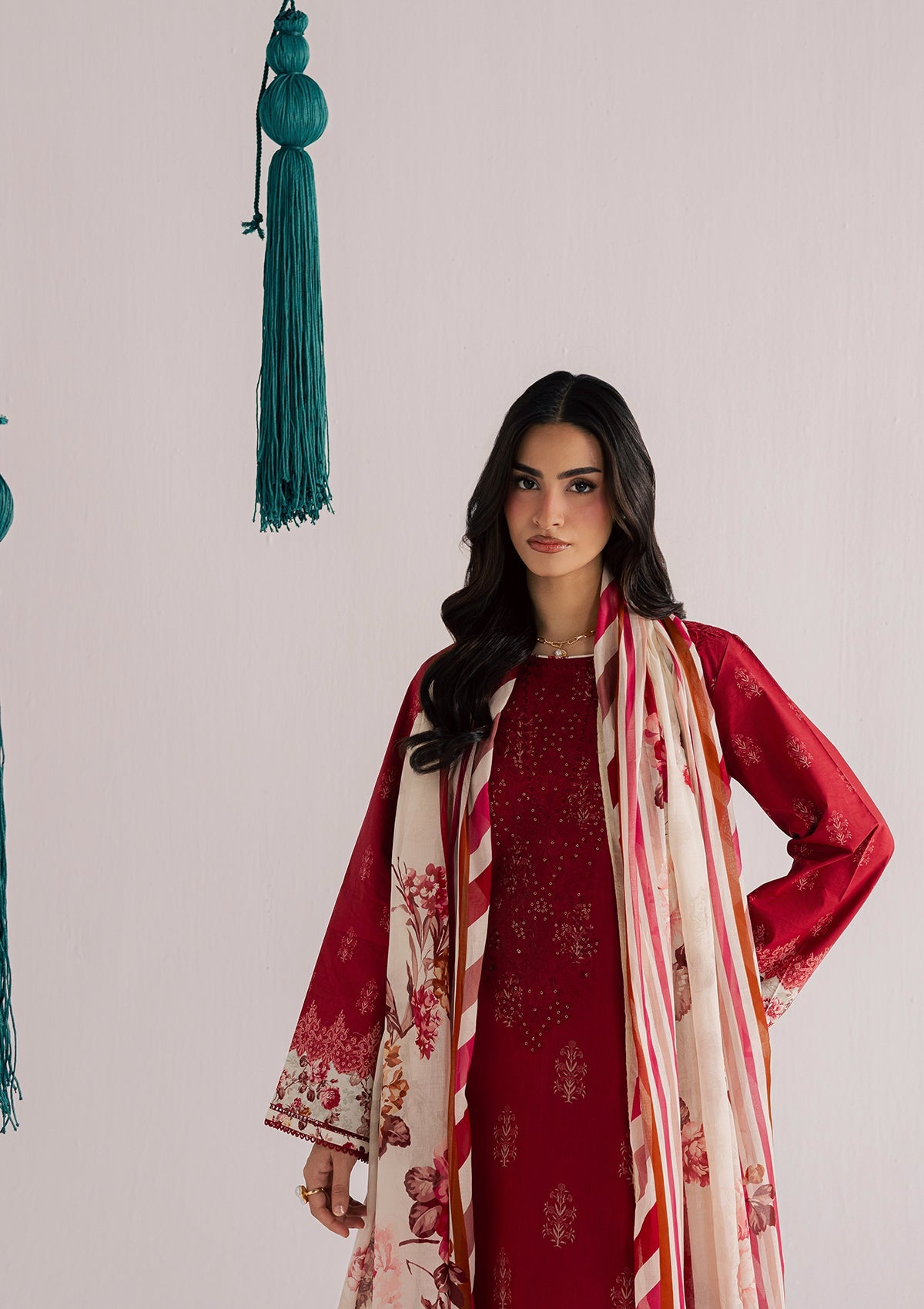 PRINTED EMBROIDERED LAWN BT006860-RED