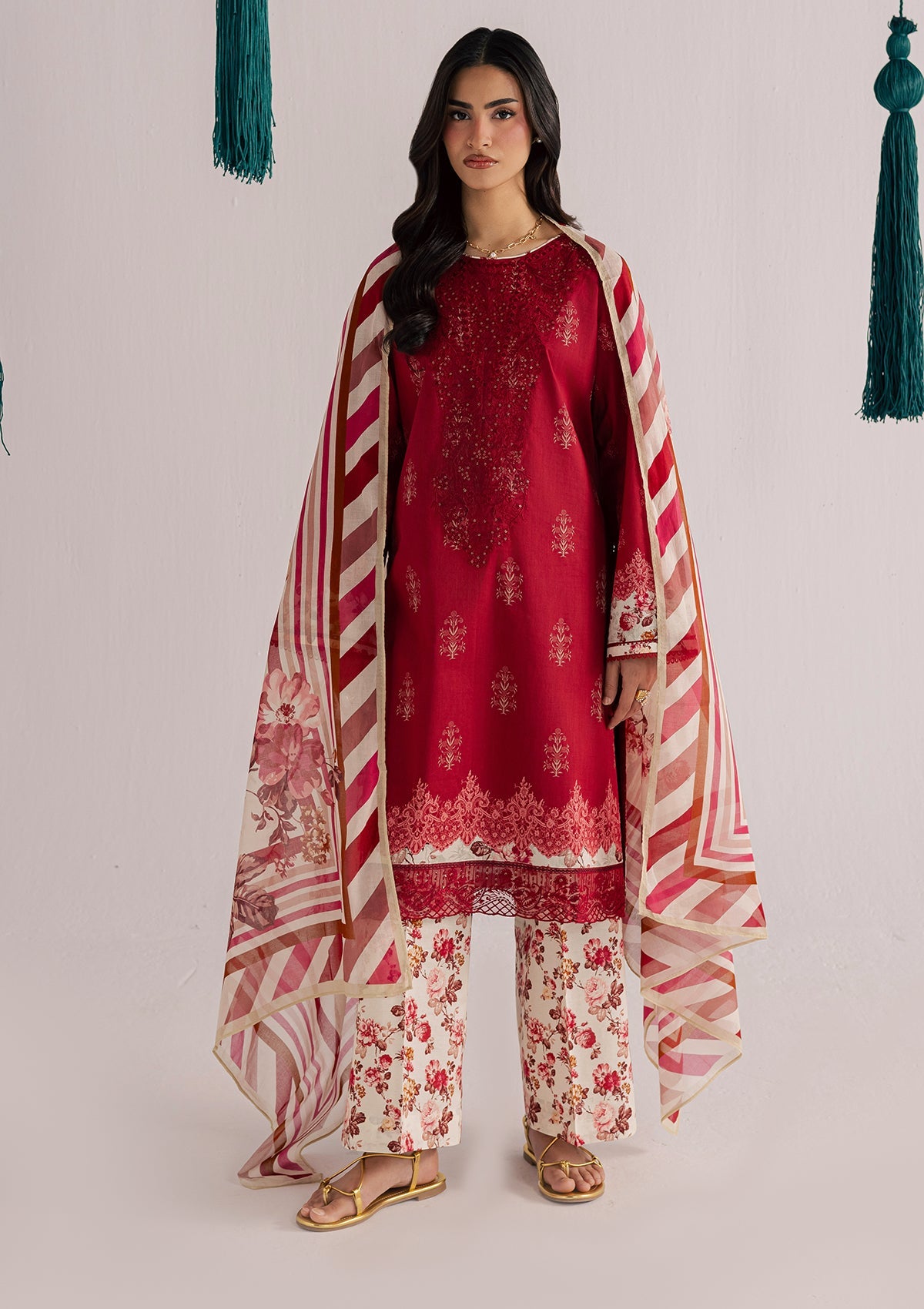 PRINTED EMBROIDERED LAWN BT006860-RED