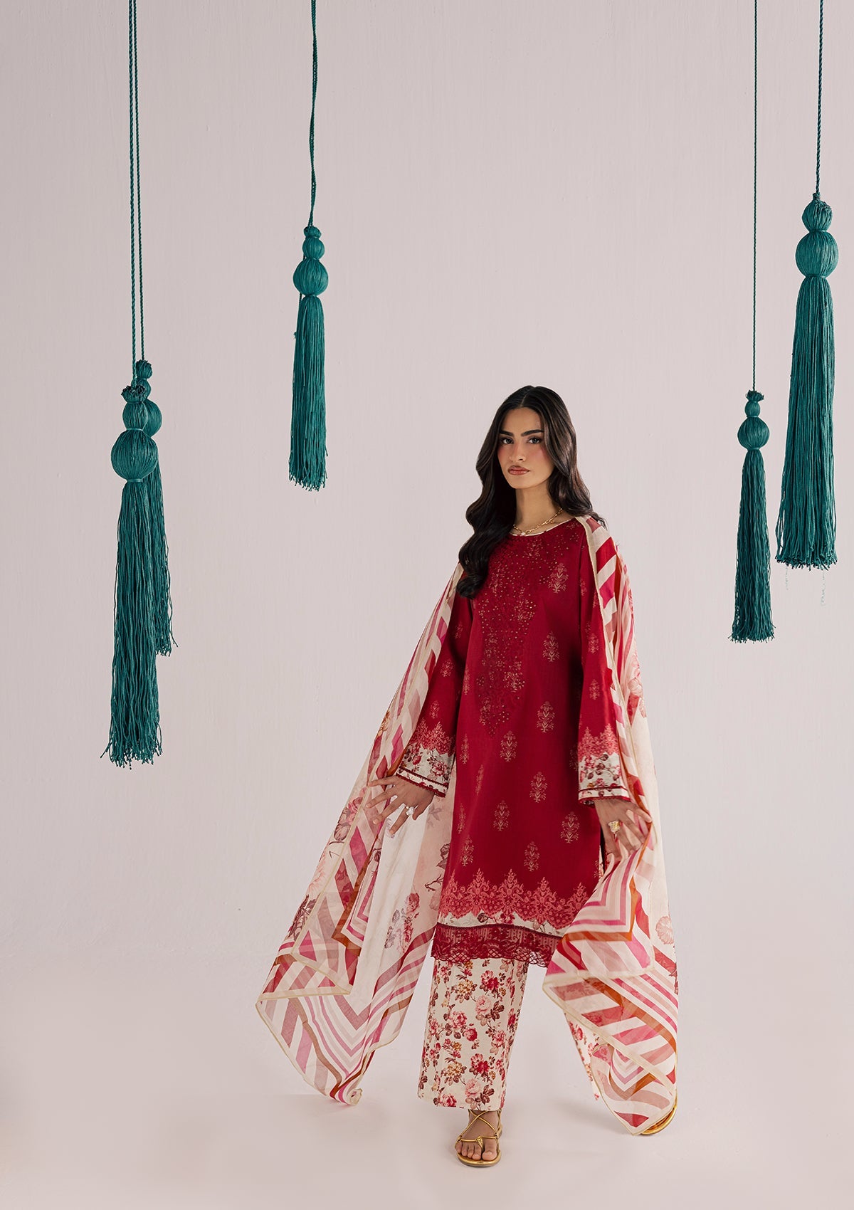 PRINTED EMBROIDERED LAWN BT006860-RED
