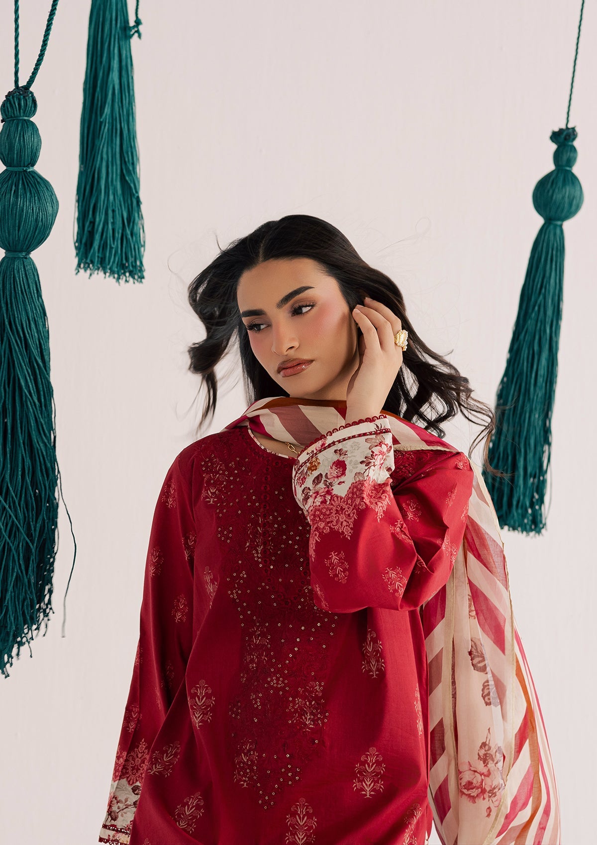 PRINTED EMBROIDERED LAWN BT006860-RED