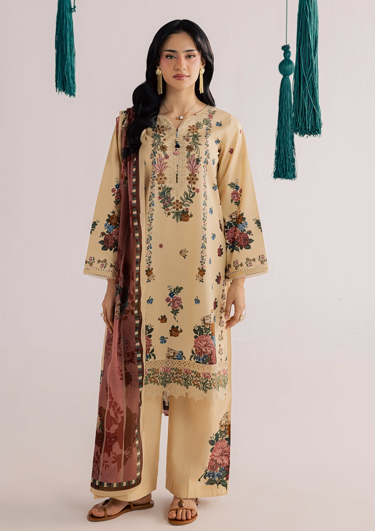 PRINTED EMBROIDERED LAWN BT006860-KHK