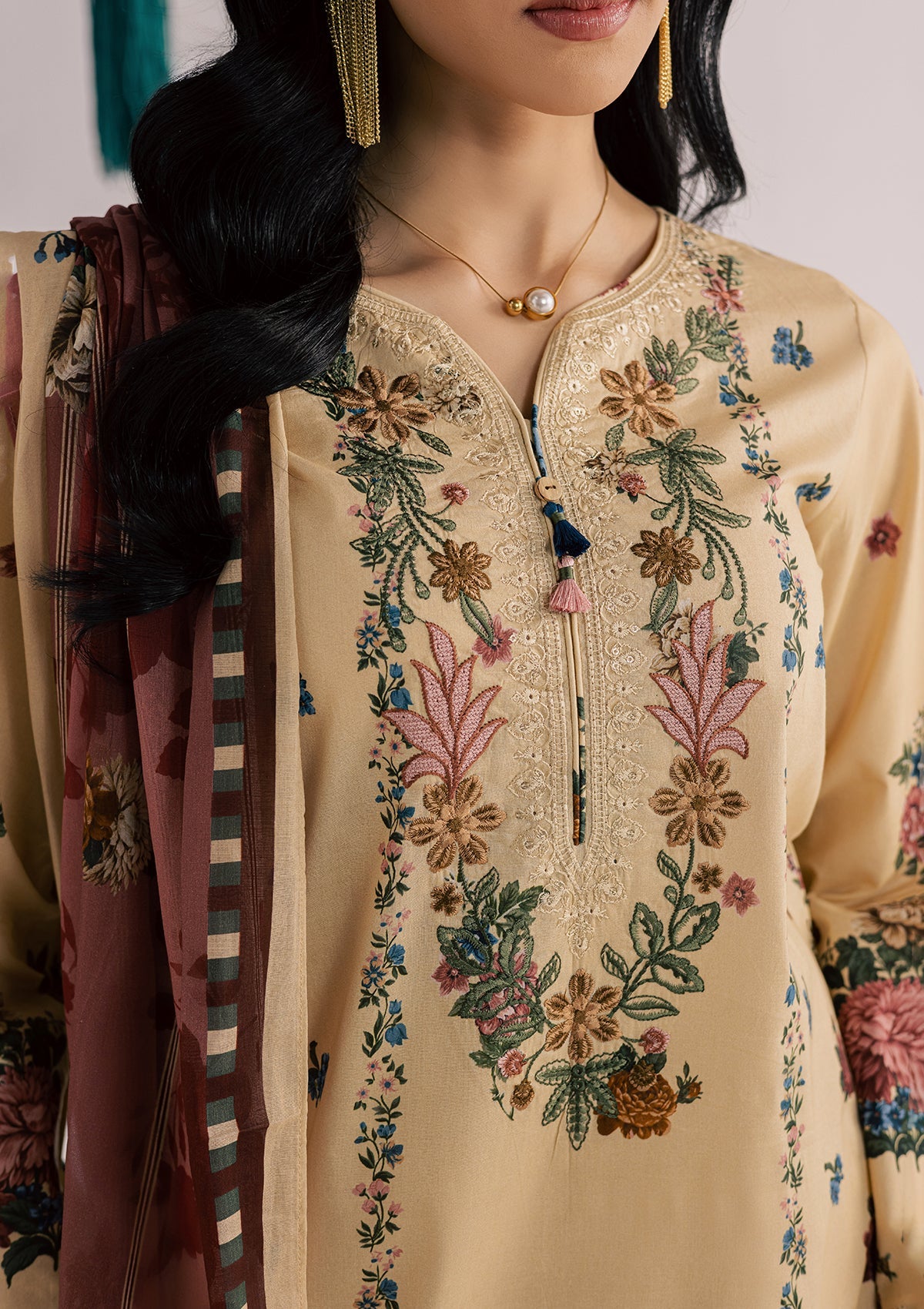 PRINTED EMBROIDERED LAWN BT006860-KHK