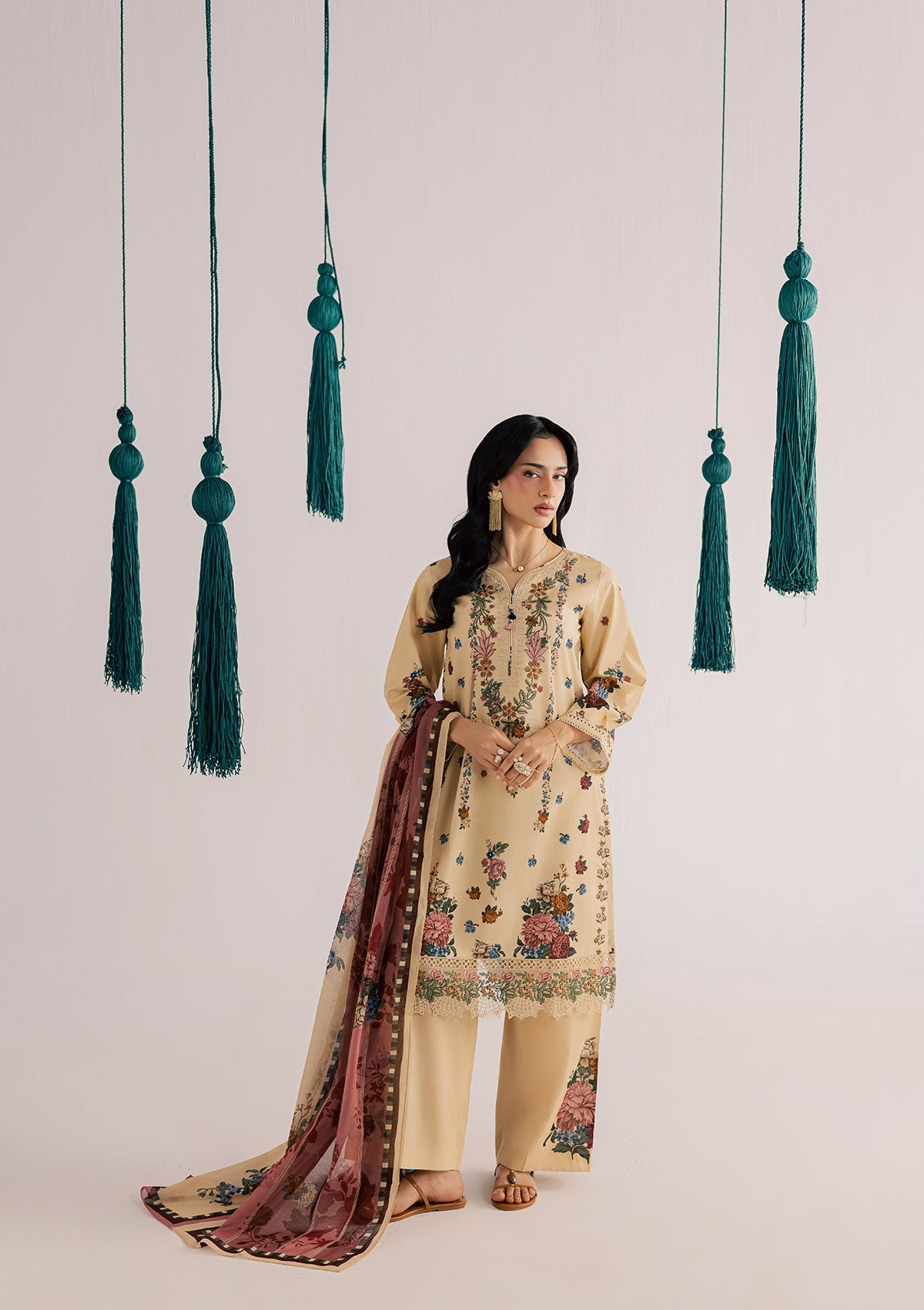 PRINTED EMBROIDERED LAWN BT006860-KHK