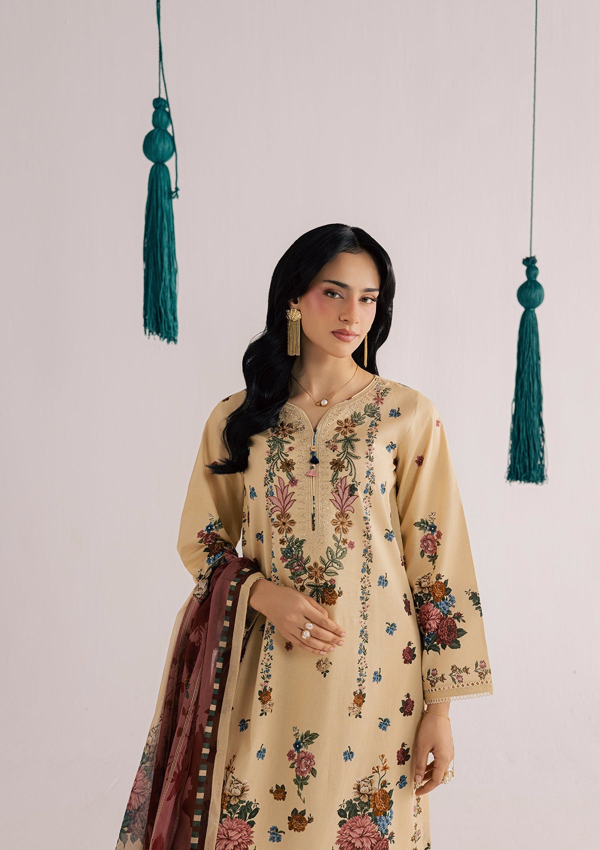PRINTED EMBROIDERED LAWN BT006860-KHK