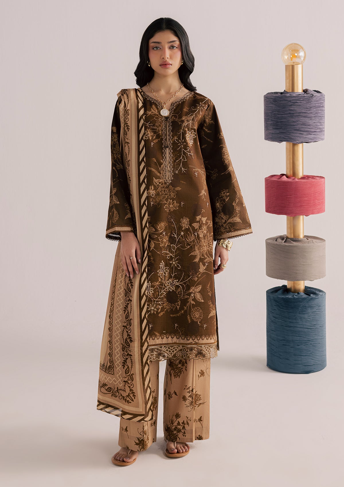 PRINTED EMBROIDERED LAWN BT006860-BRW