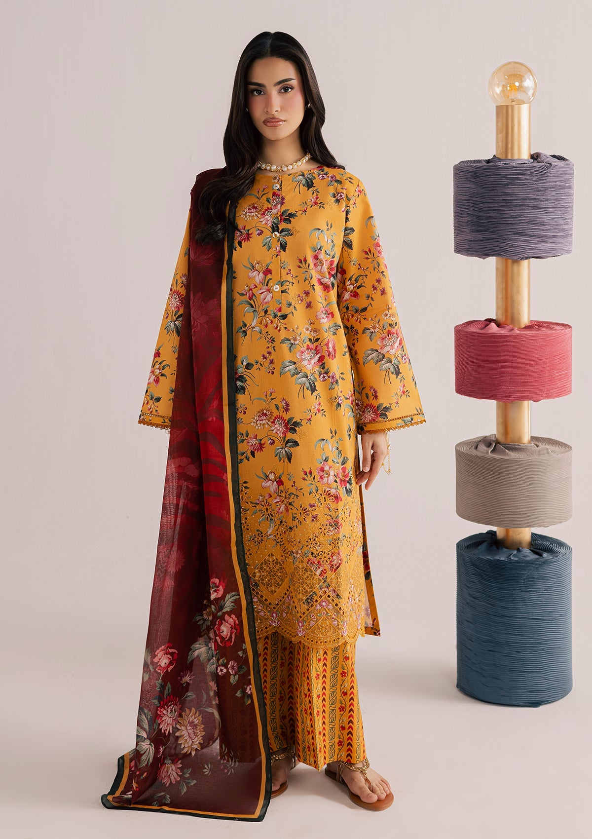 PRINTED EMBROIDERED LAWN BT006860-ORN