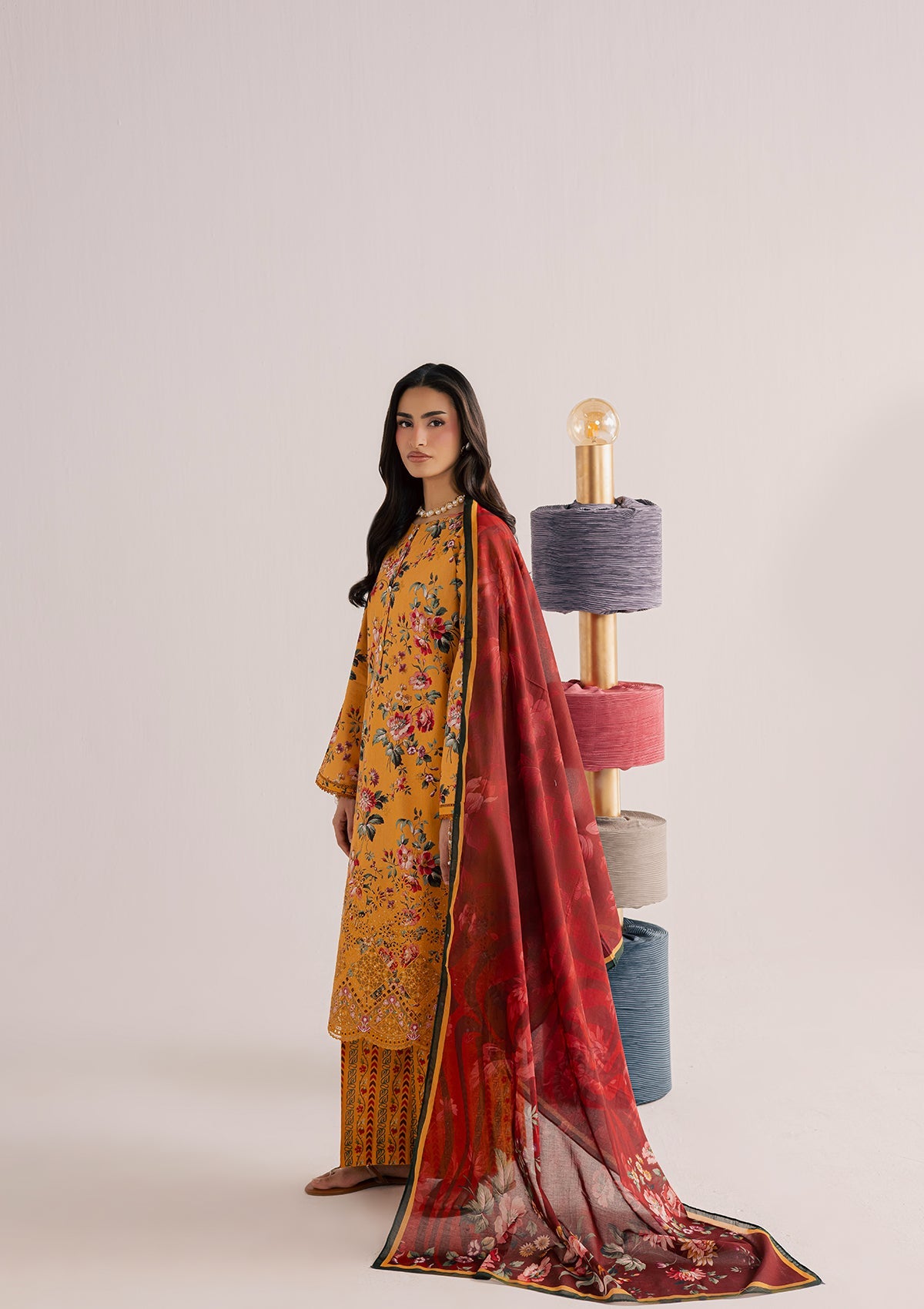 PRINTED EMBROIDERED LAWN BT006860-ORN