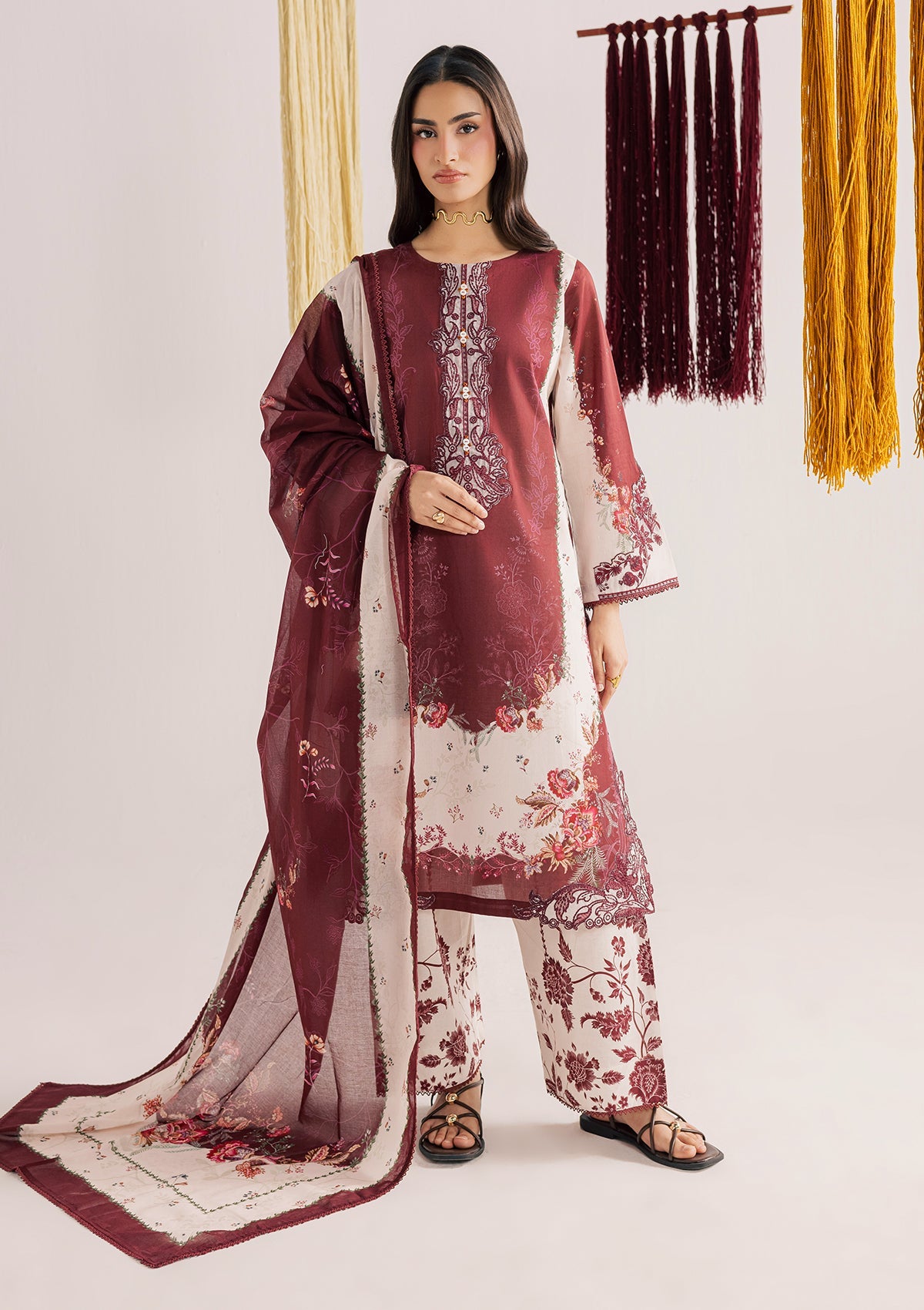 PRINTED EMBROIDERED LAWN BT006859-MRN