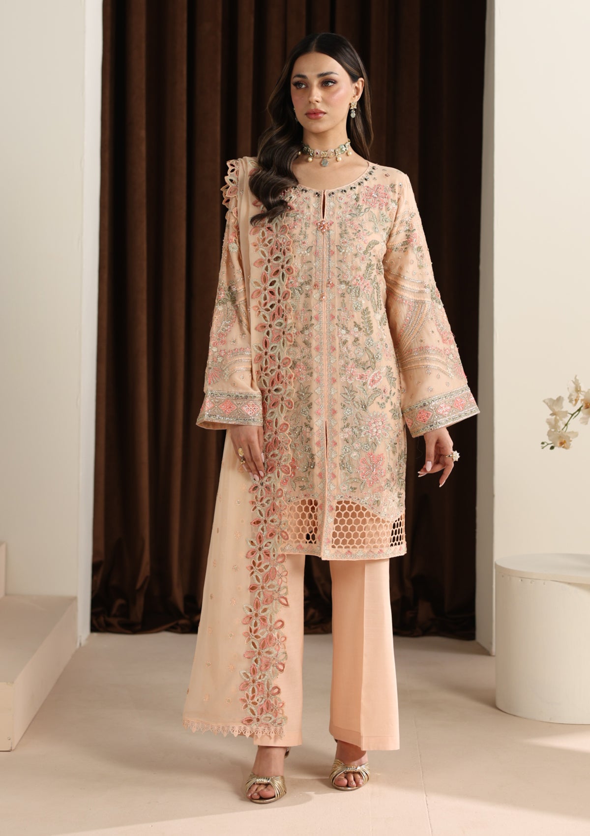 Embroidered Chiffon BT006678-PCH
