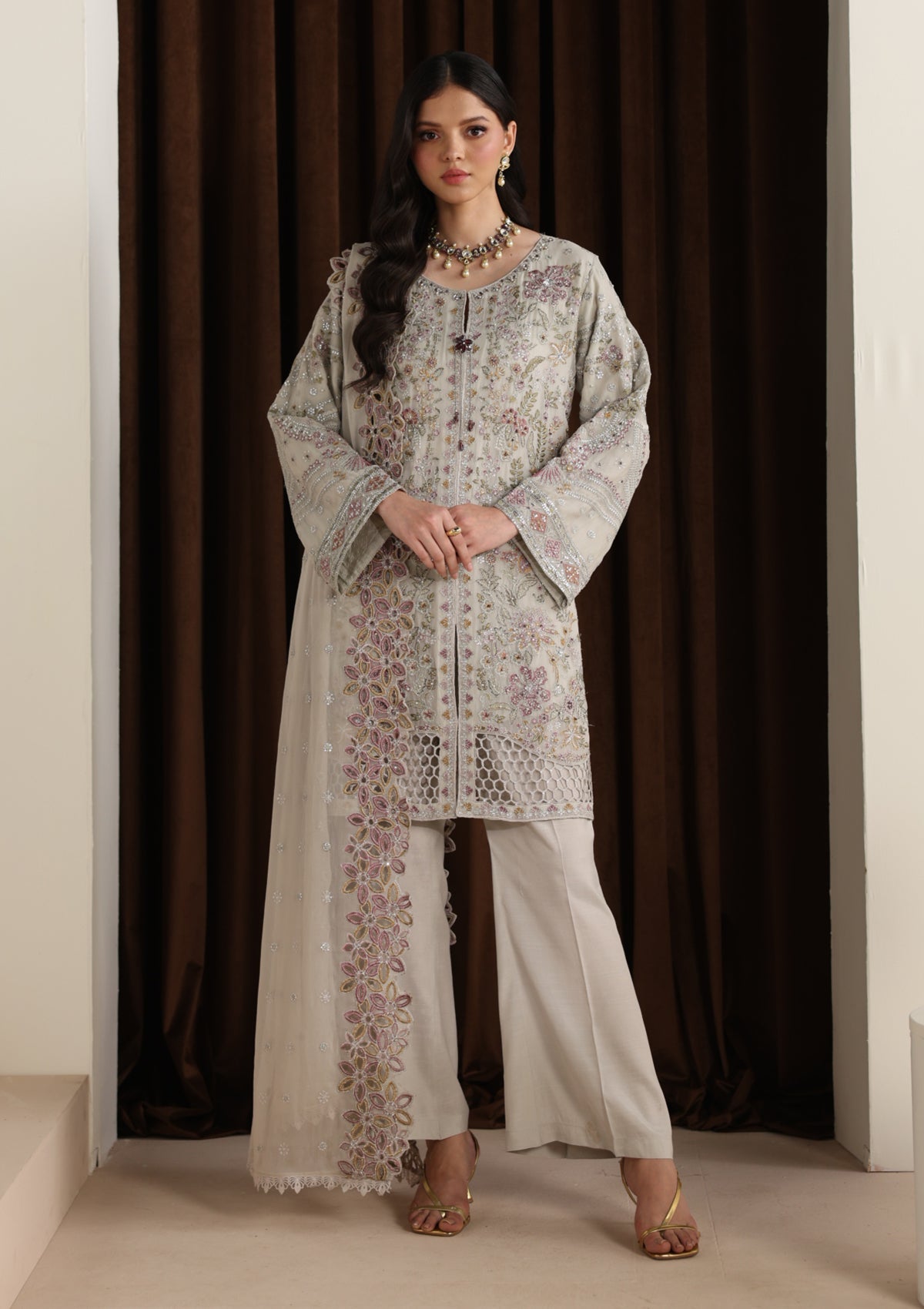 Embroidered Chiffon BT006678-GRY