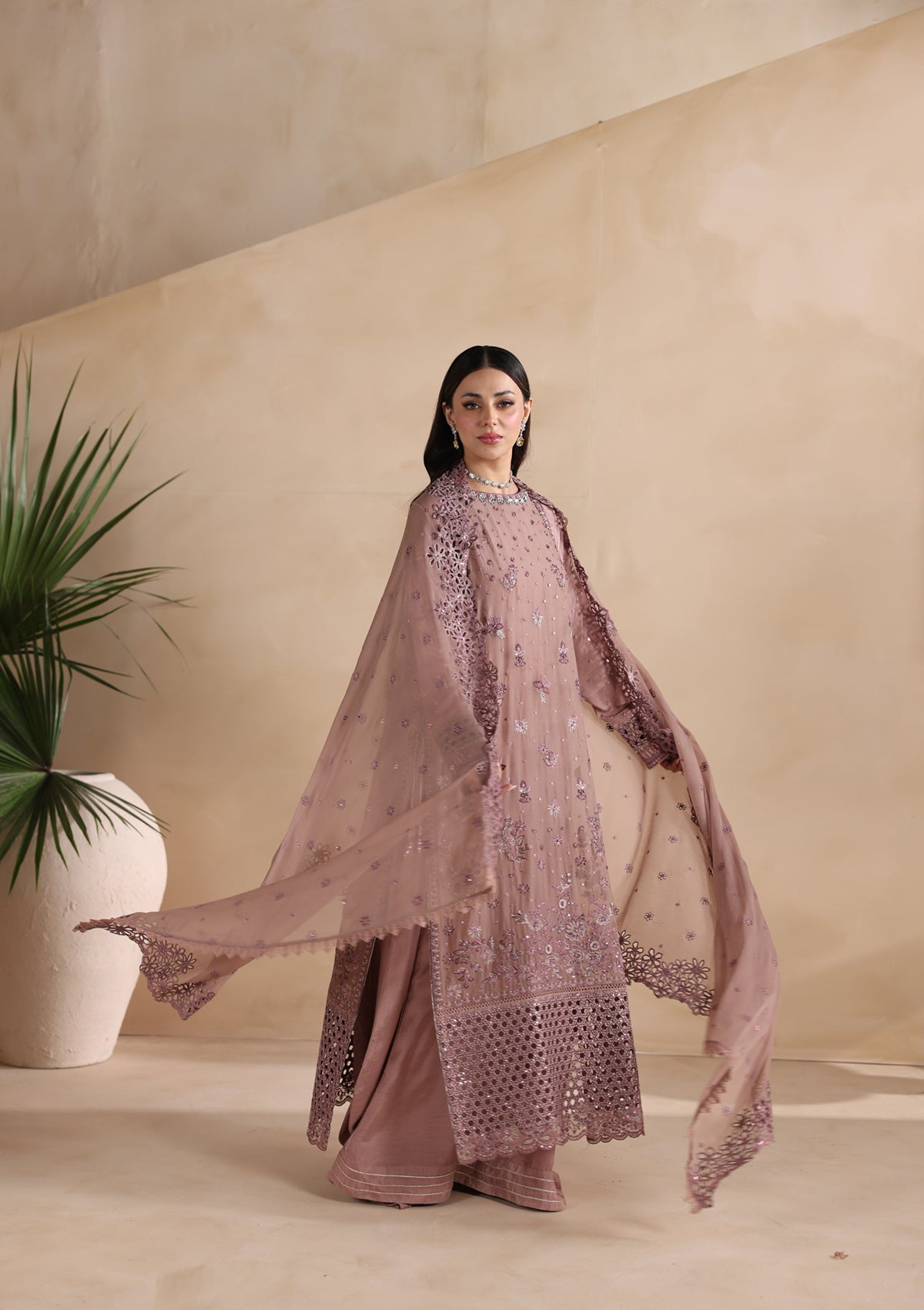 Embroidered Chiffon BT6676-PLM