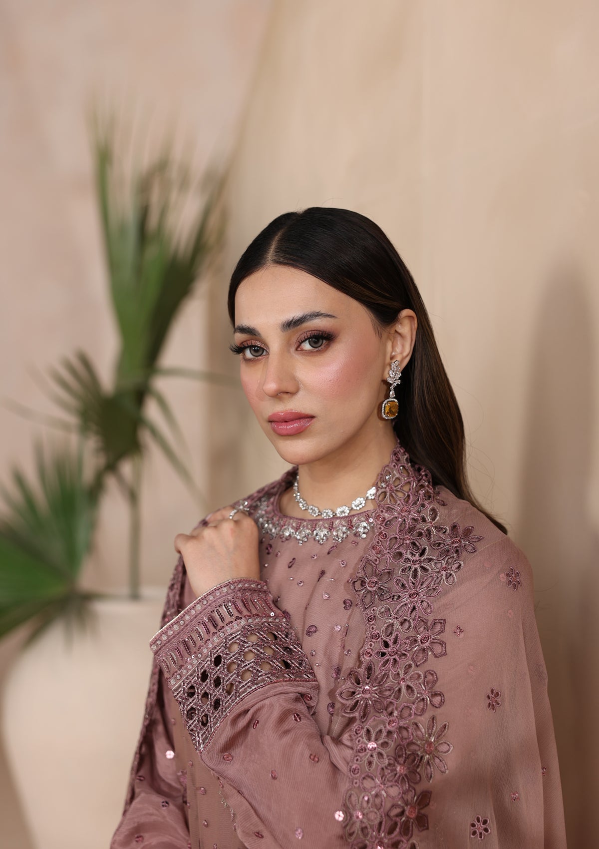 Embroidered Chiffon BT6676-PLM