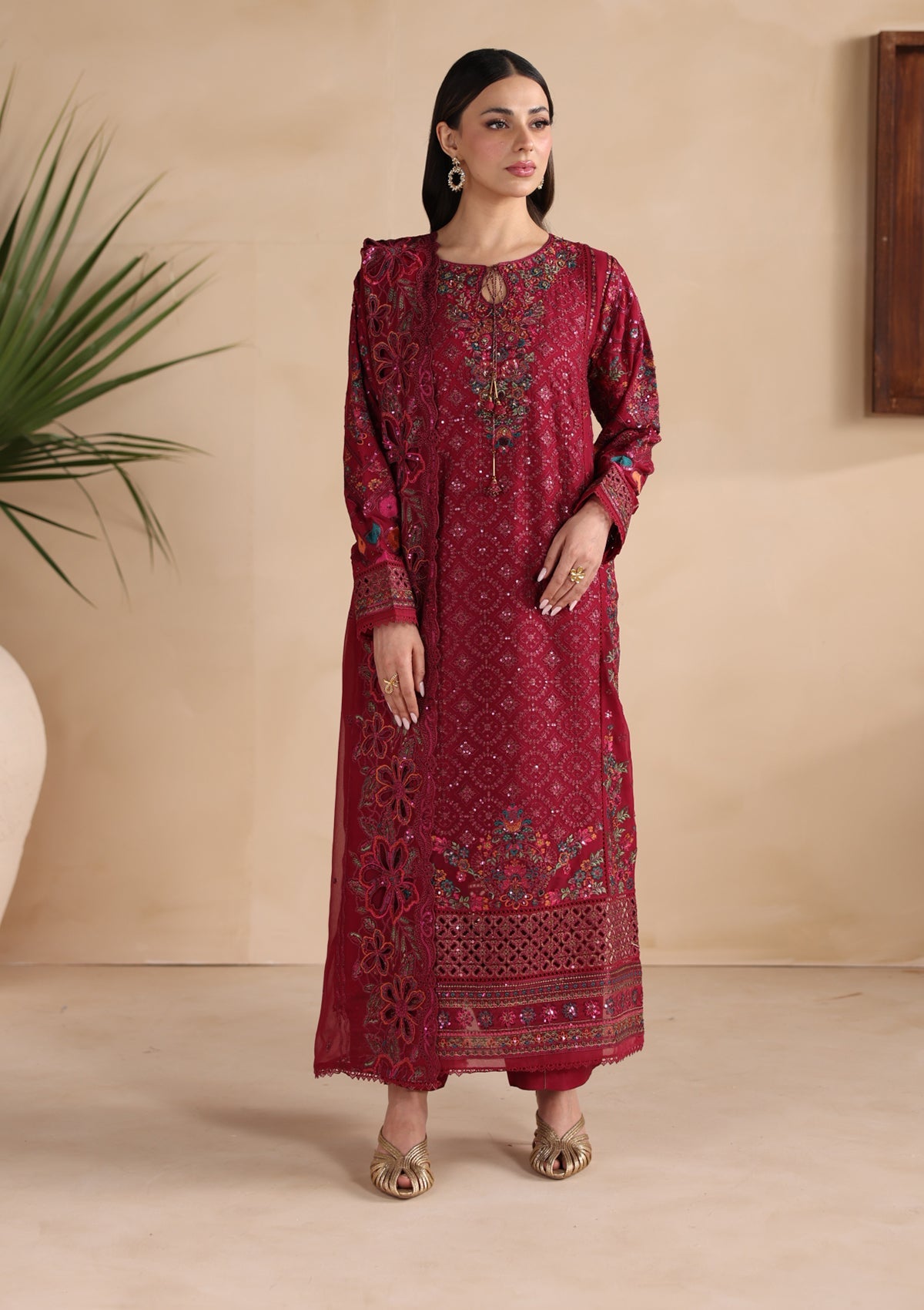 Embroidered Chiffon BT006677-MRN