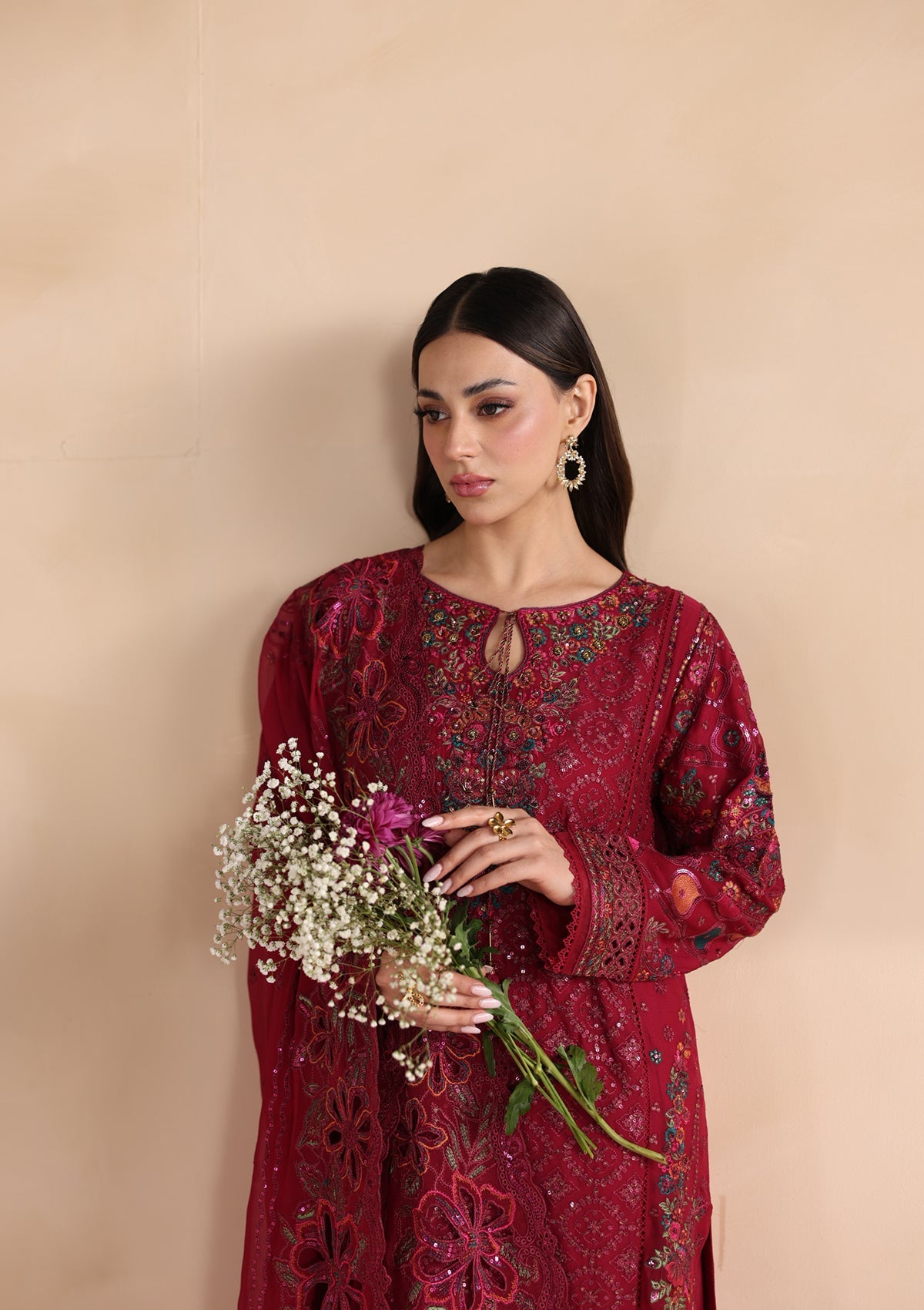 Embroidered Chiffon BT006677-MRN