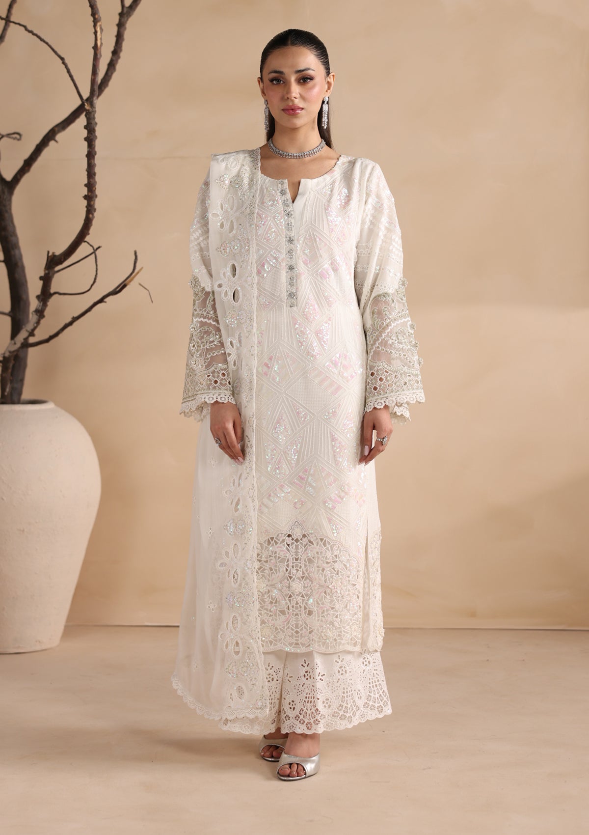Embroidered Chiffon BT6679-WHI