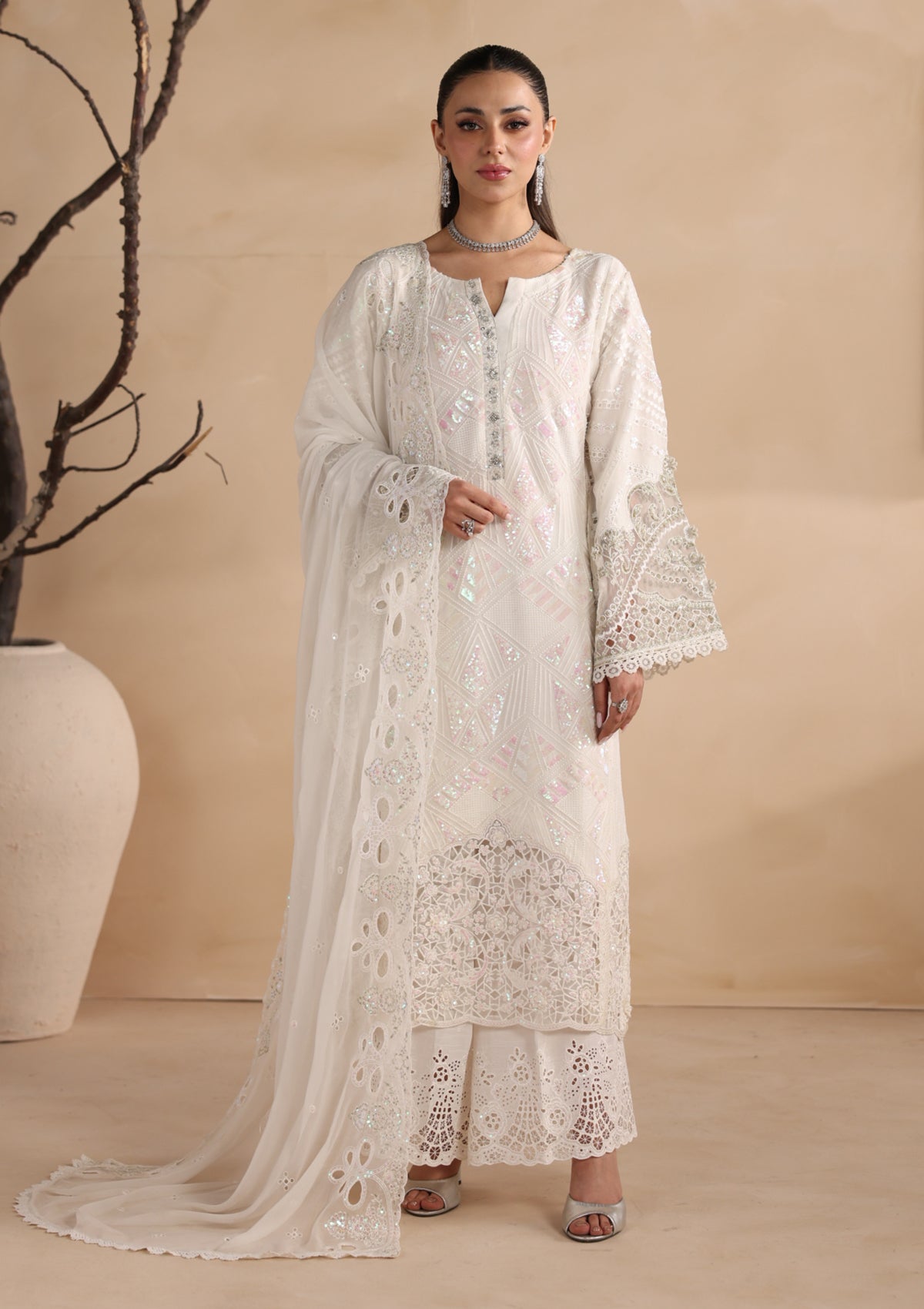 Embroidered Chiffon BT6679-WHI