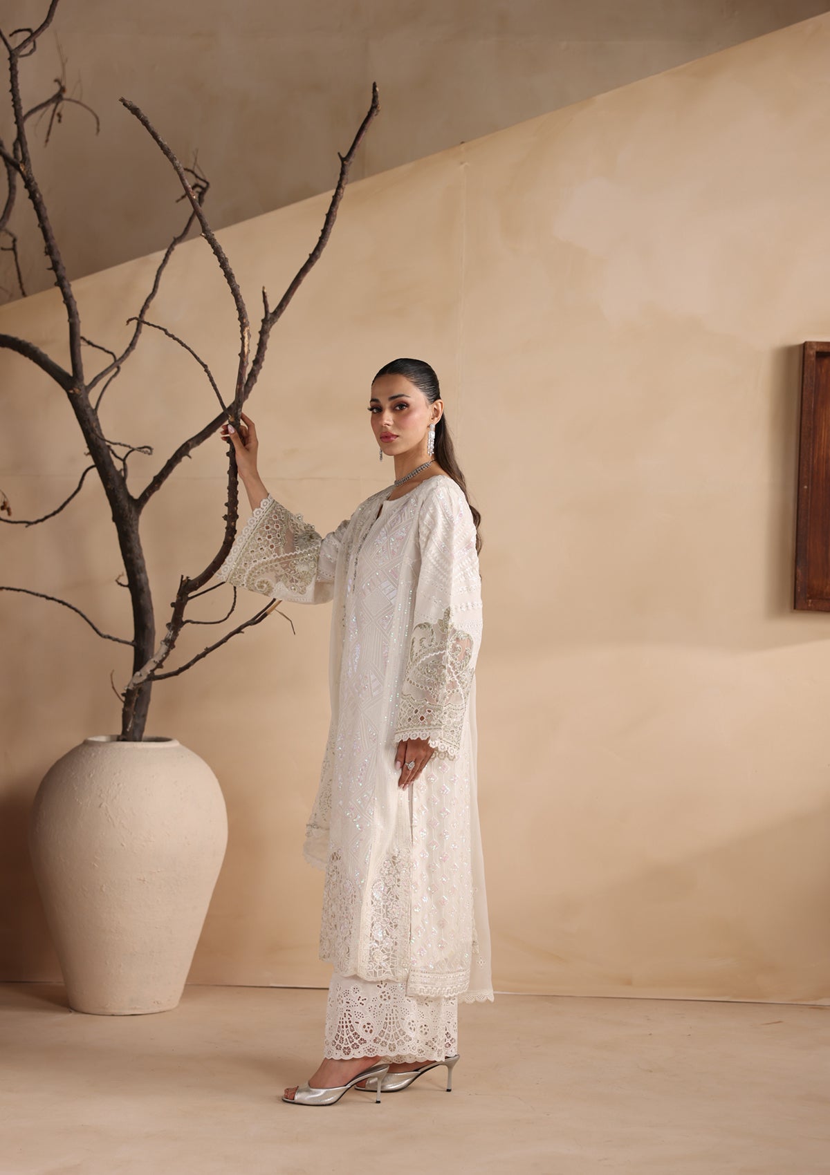 Embroidered Chiffon BT6679-WHI