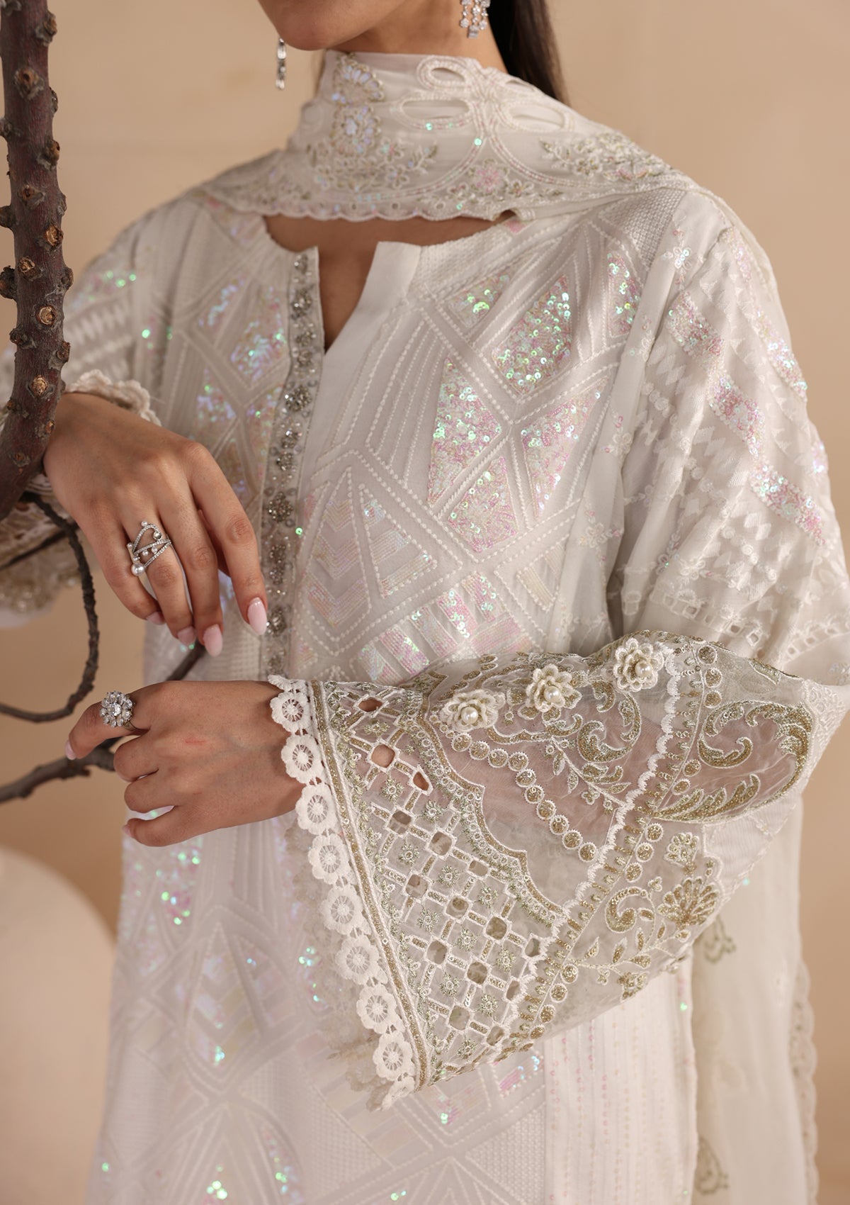 Embroidered Chiffon BT6679-WHI
