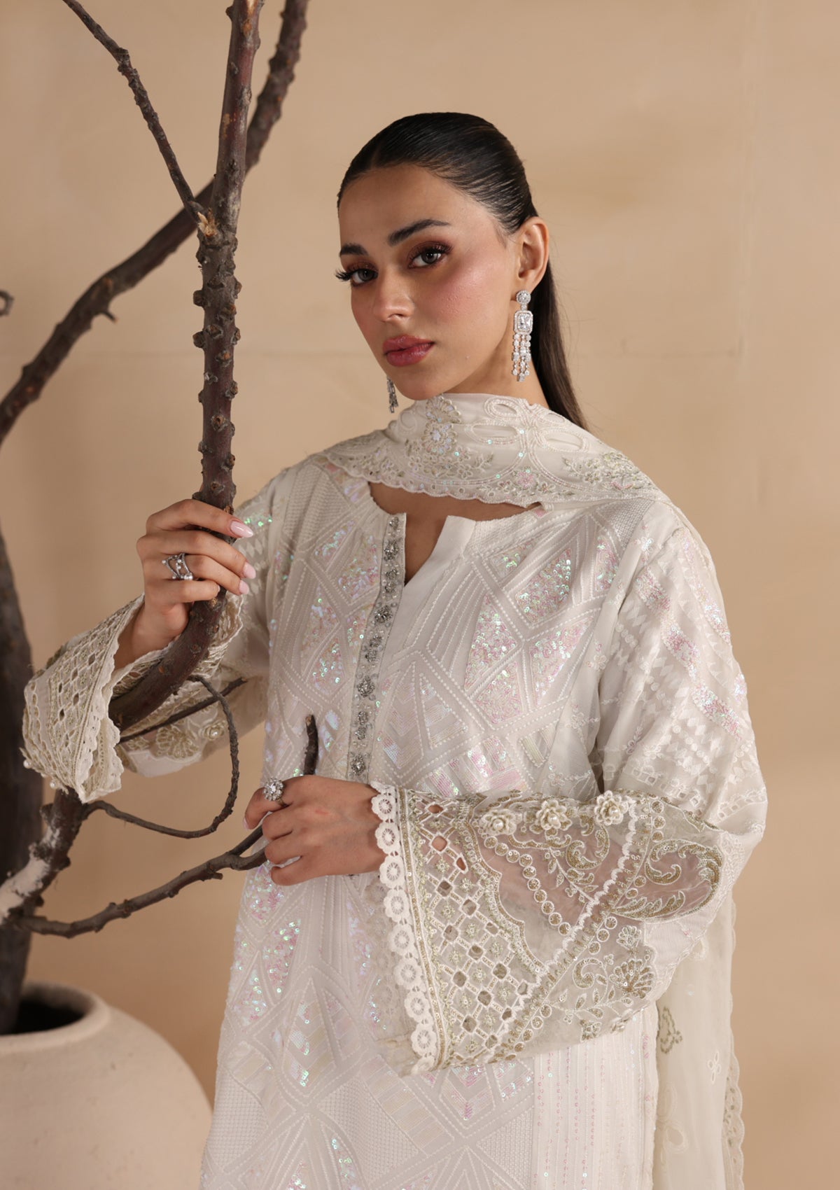 Embroidered Chiffon BT6679-WHI
